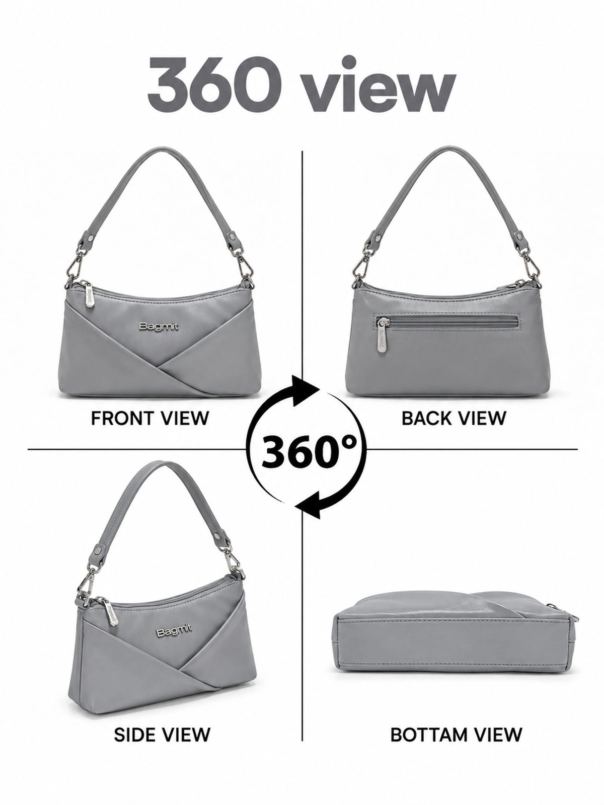 Women’s PU Leather Crossbody Shoulder Bag - Grey