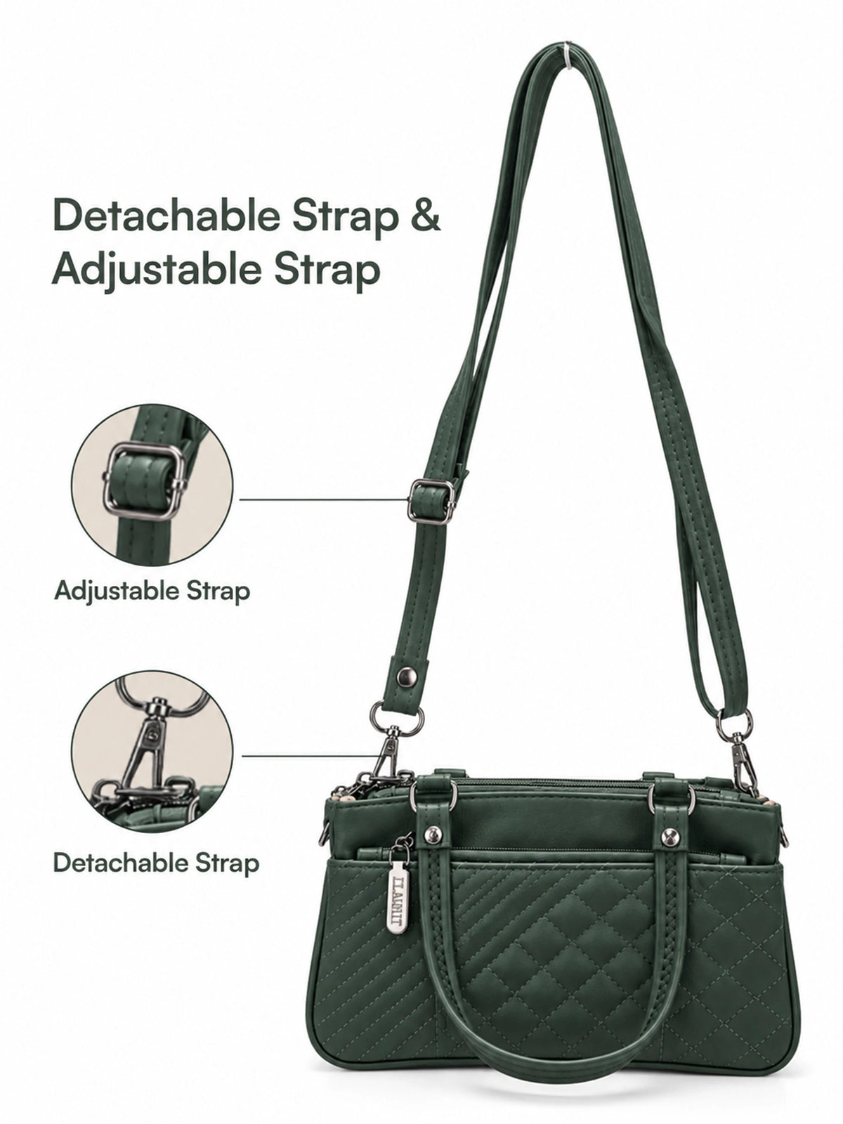 Quilted Sling Bag with Adjustable Strap - Dark Green Shade