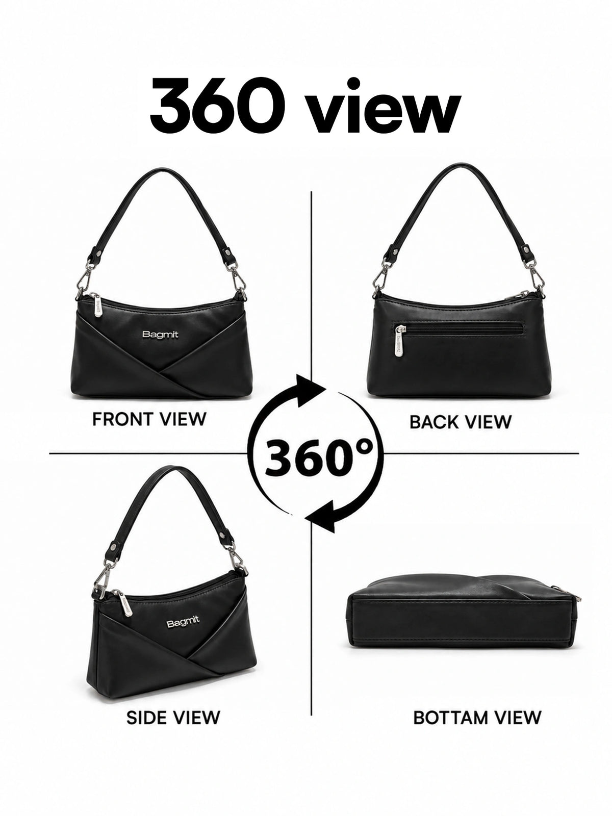 Women’s PU Leather Crossbody Shoulder Bag - Black