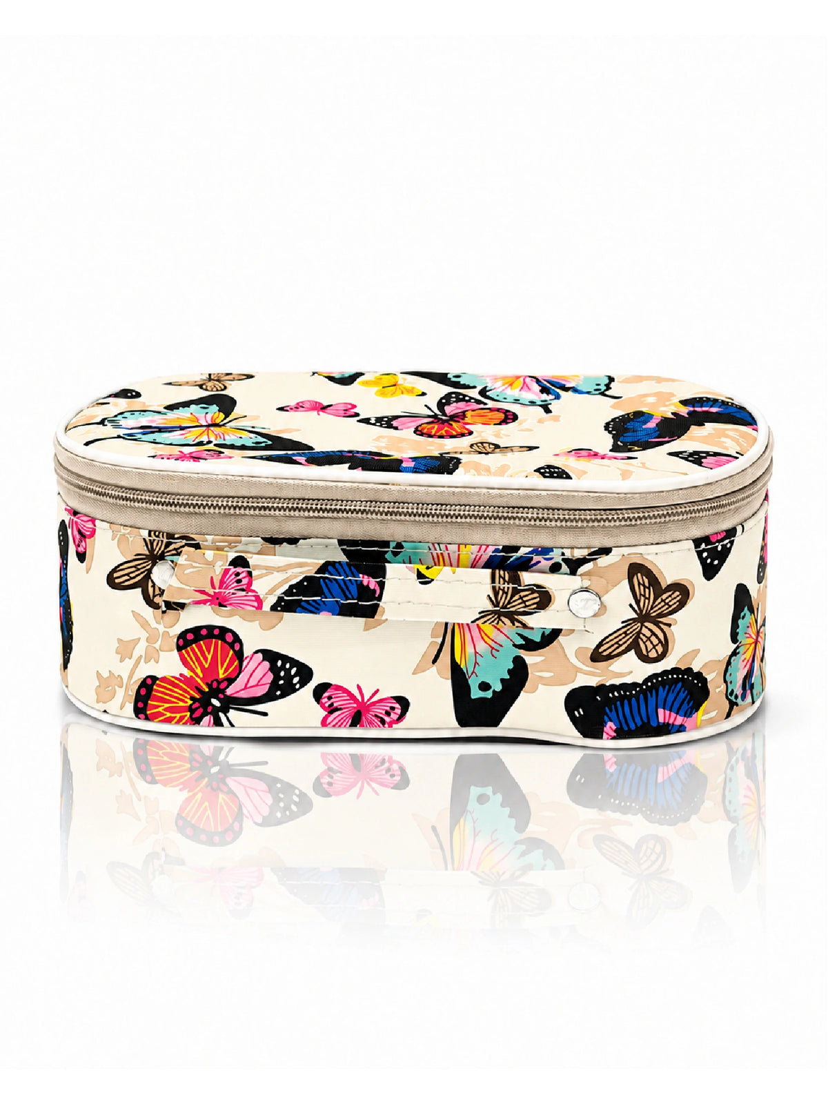 Butterfly Print Cosmetic Pouch – Cream Makeup Bag
