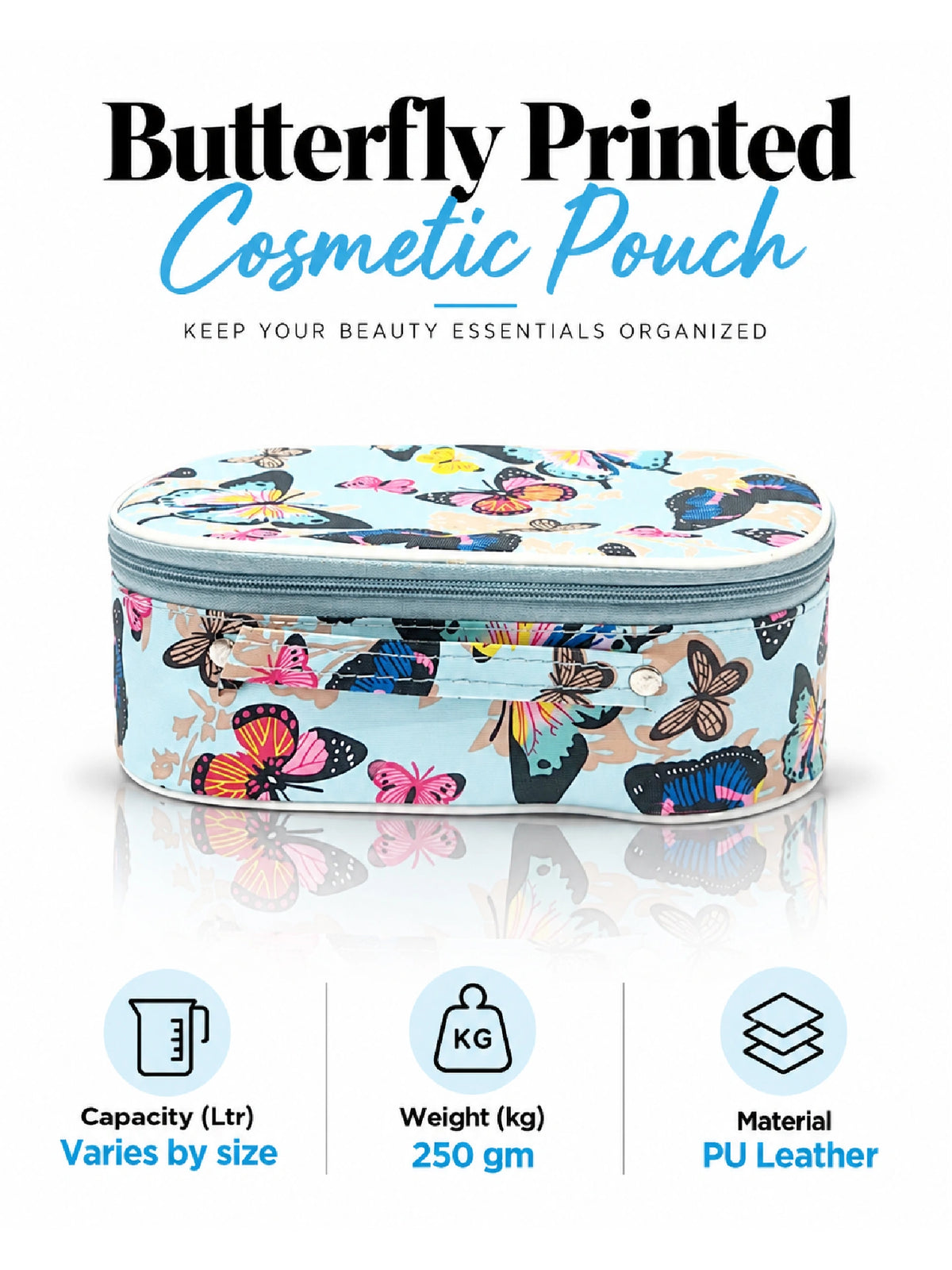 Butterfly Print Cosmetic Pouch – Blue Makeup Bag