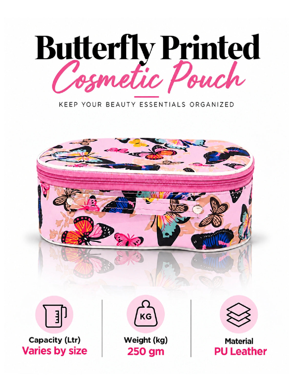 Butterfly Print Cosmetic Pouch – Pink Makeup Bag