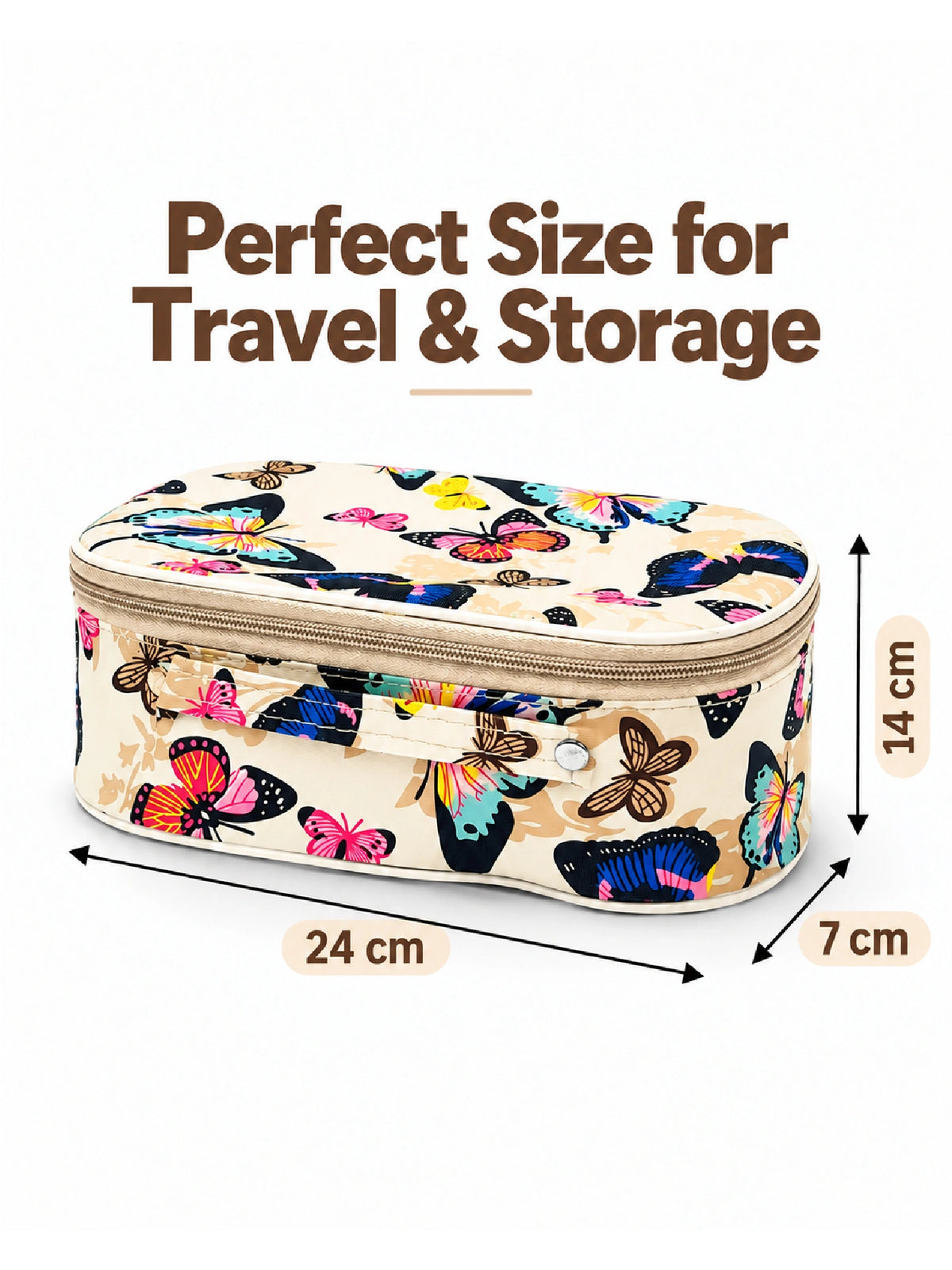 Butterfly Print Cosmetic Pouch – Cream Makeup Bag