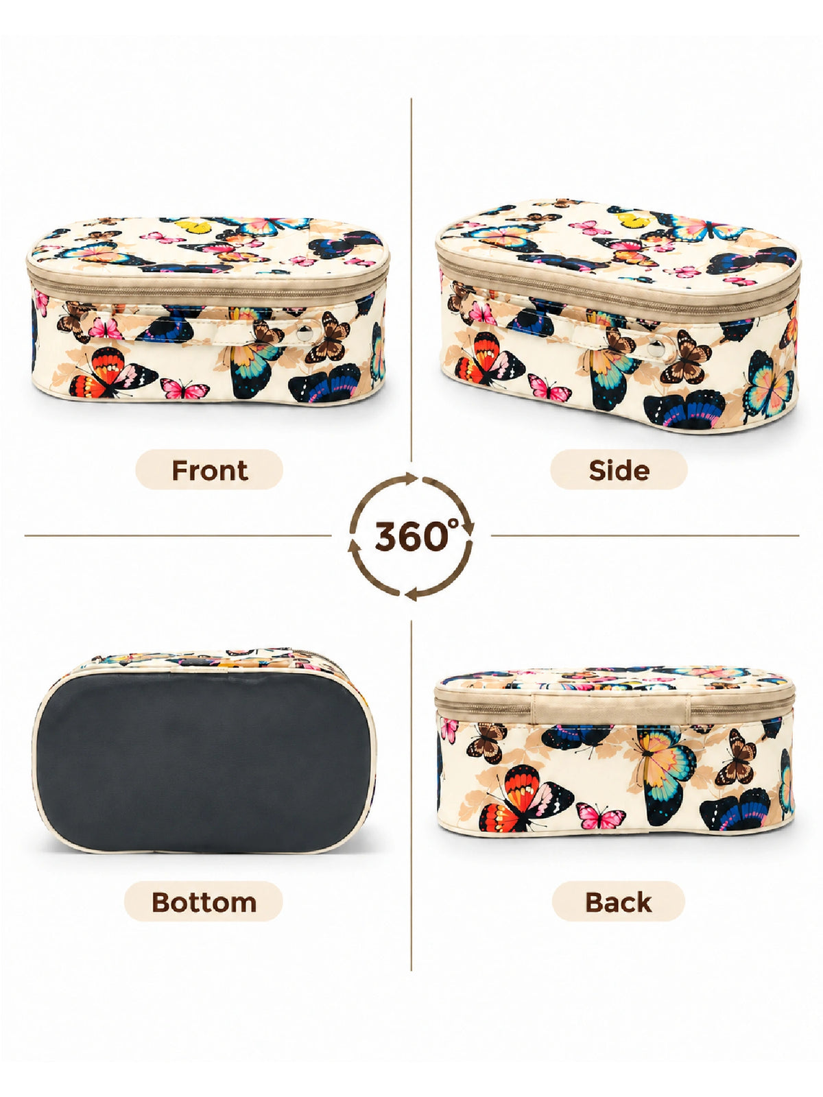 Butterfly Print Cosmetic Pouch – Cream Makeup Bag