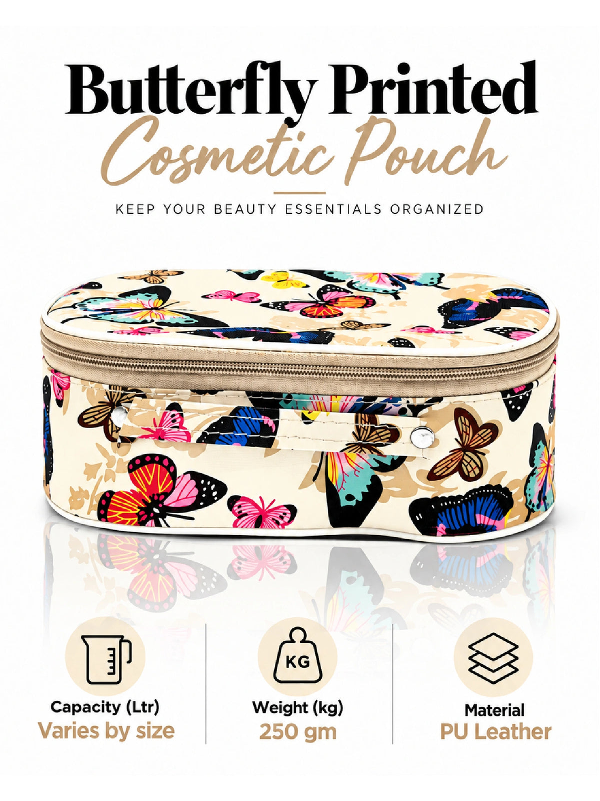 Butterfly Print Cosmetic Pouch – Cream Makeup Bag