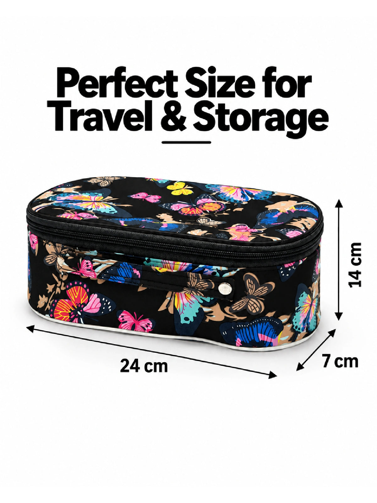 Butterfly Print Cosmetic Pouch – Black Makeup Bag