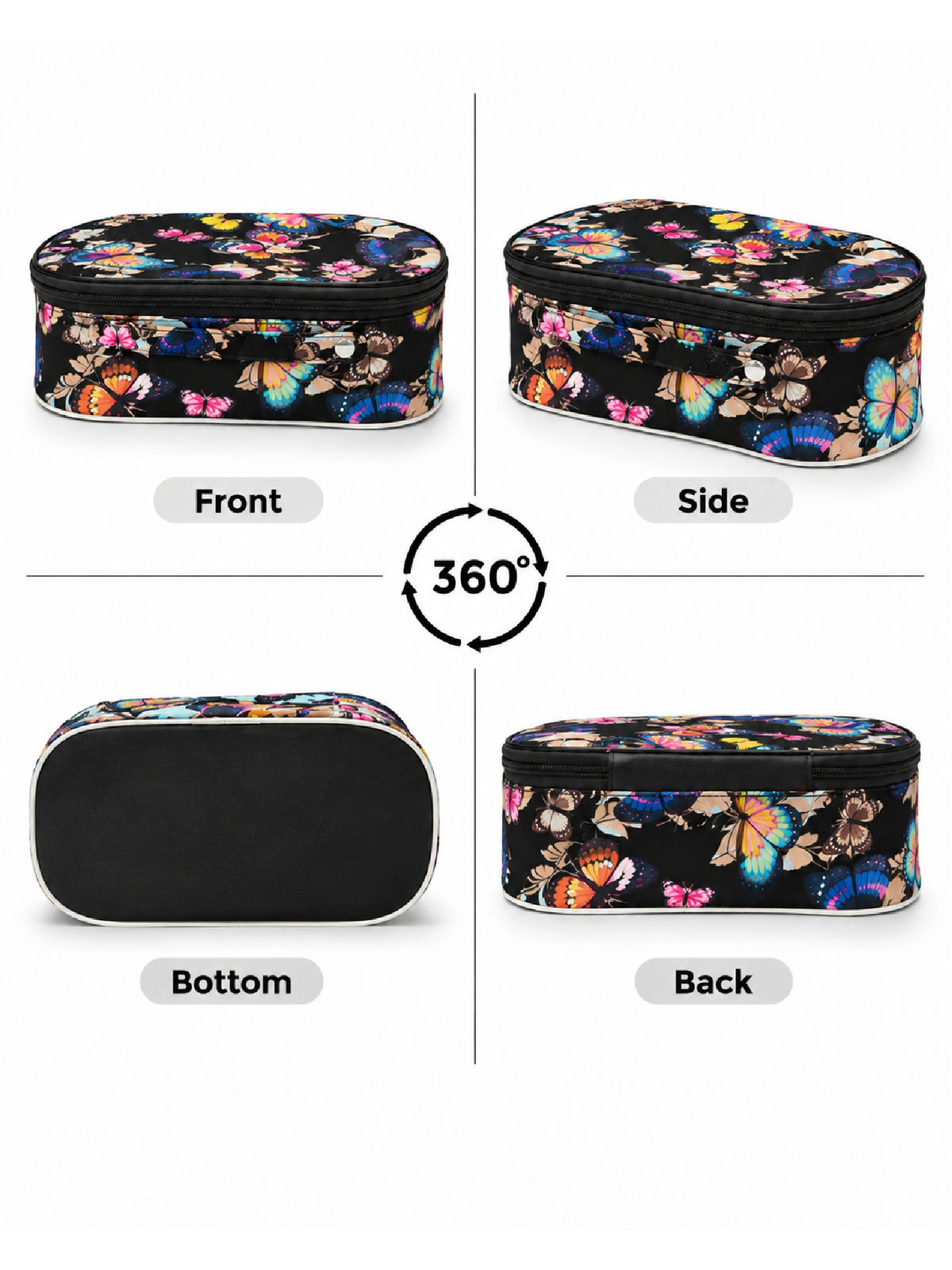 Butterfly Print Cosmetic Pouch – Black Makeup Bag