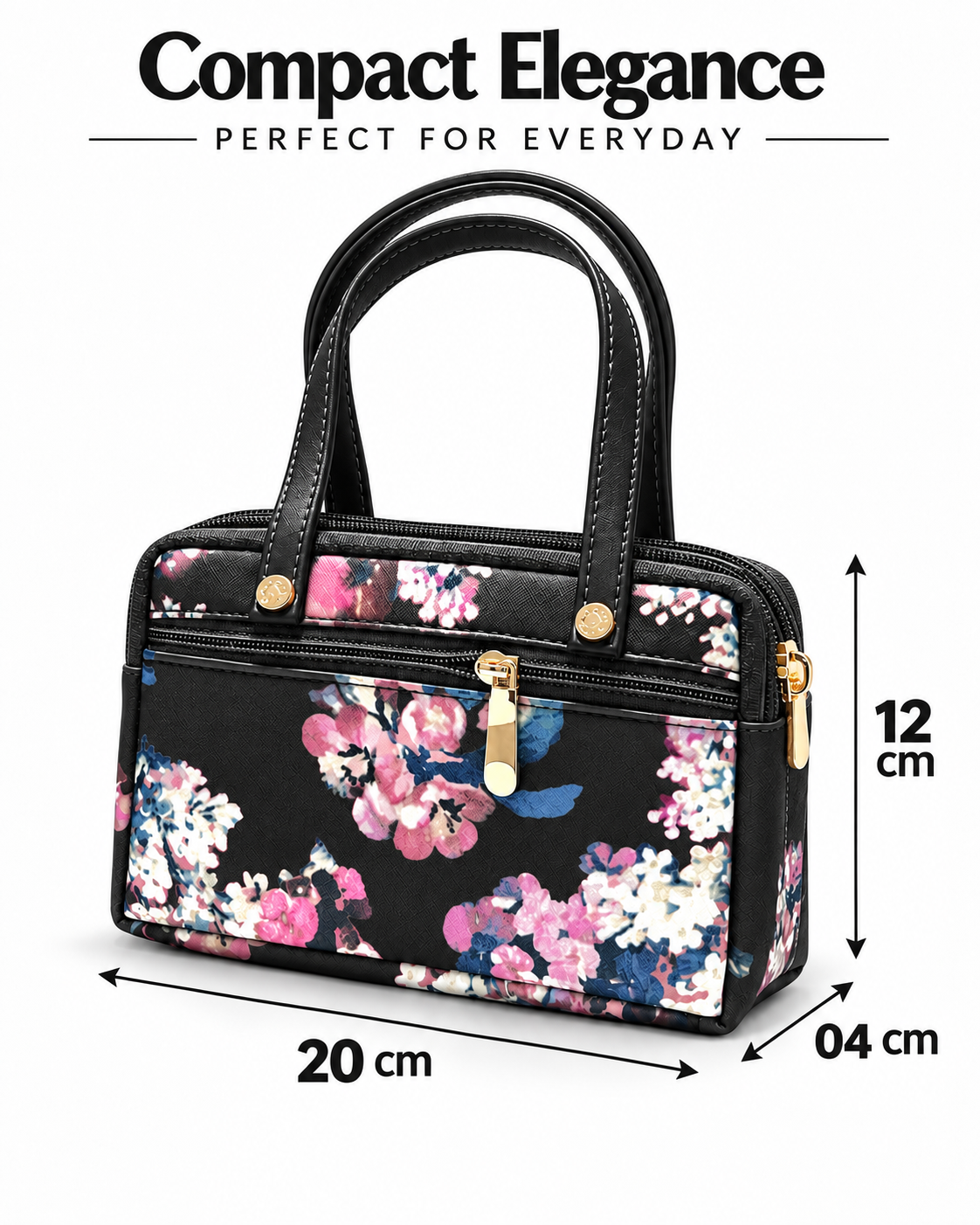 Floral Printed Women’s Hand Purse - Black