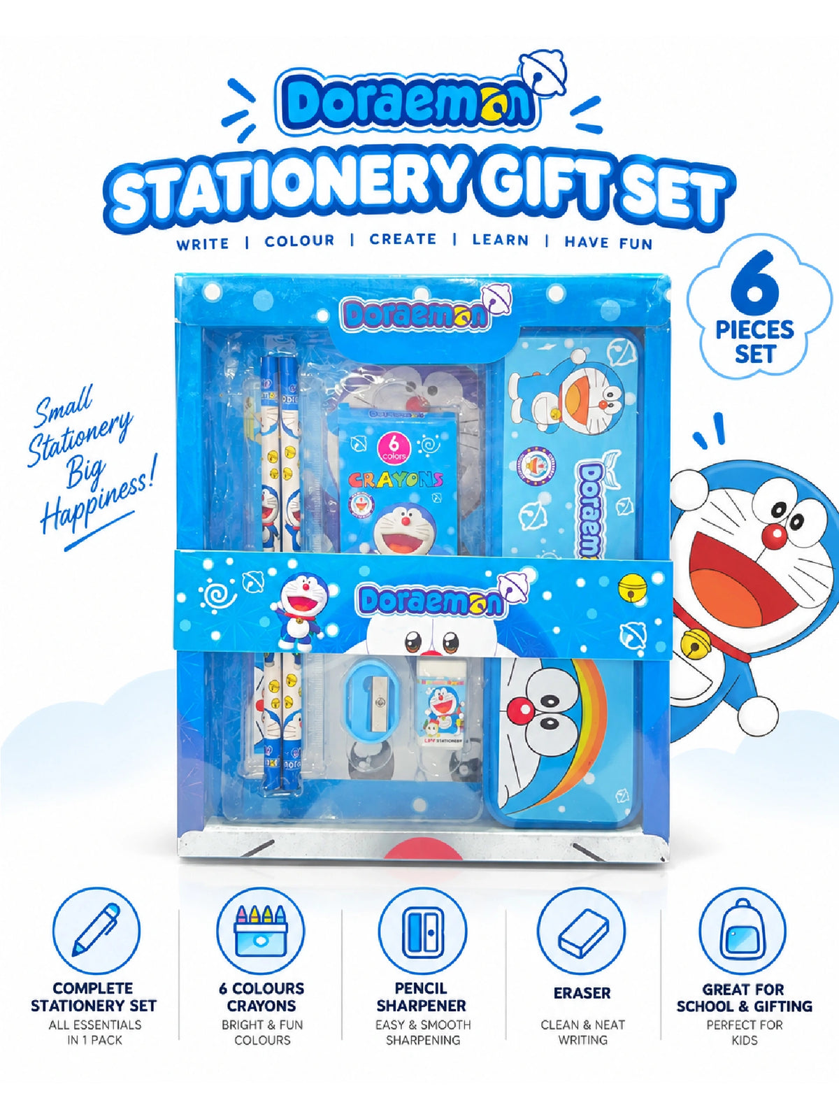 Doraemon 6-Piece Kids Stationery Gift Set – School kit