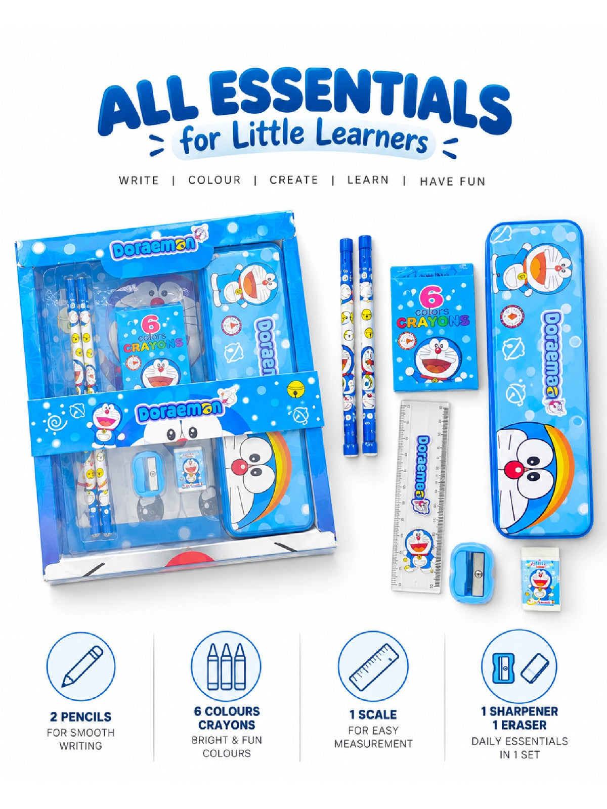 Doraemon 6-Piece Kids Stationery Gift Set – School kit