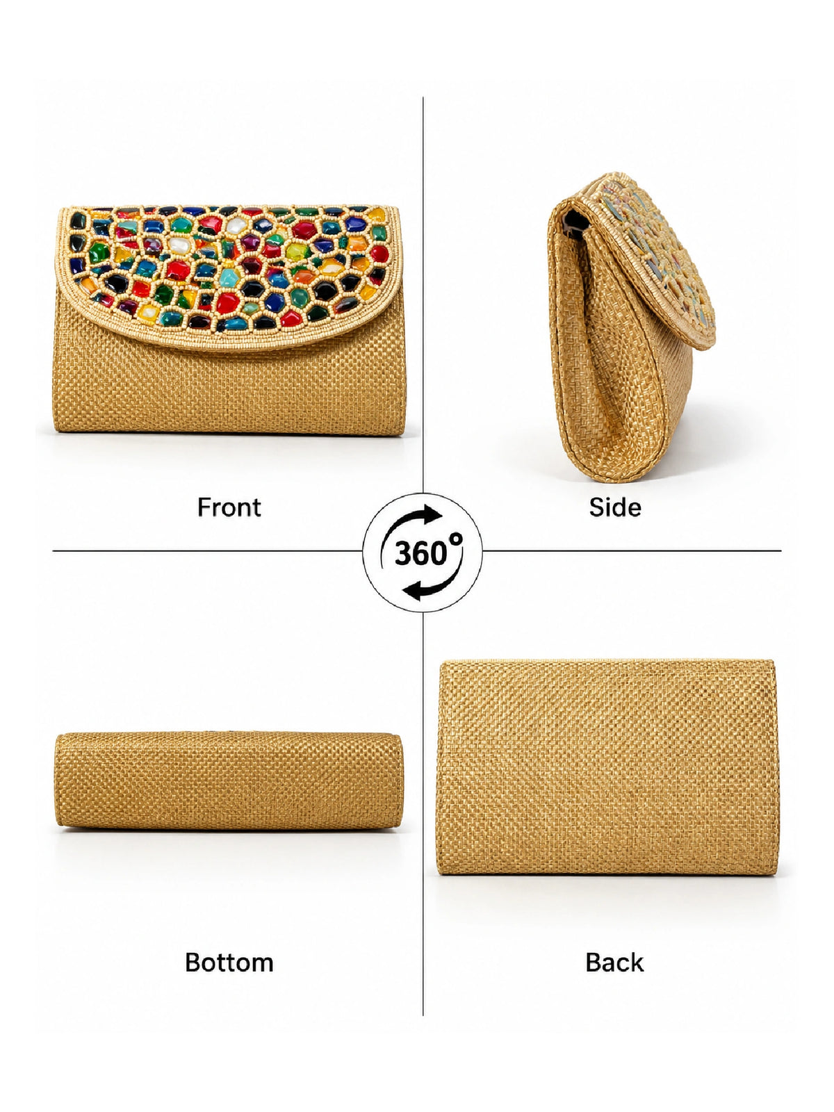 Embroidered Golden Clutch Bag with Mirror Work