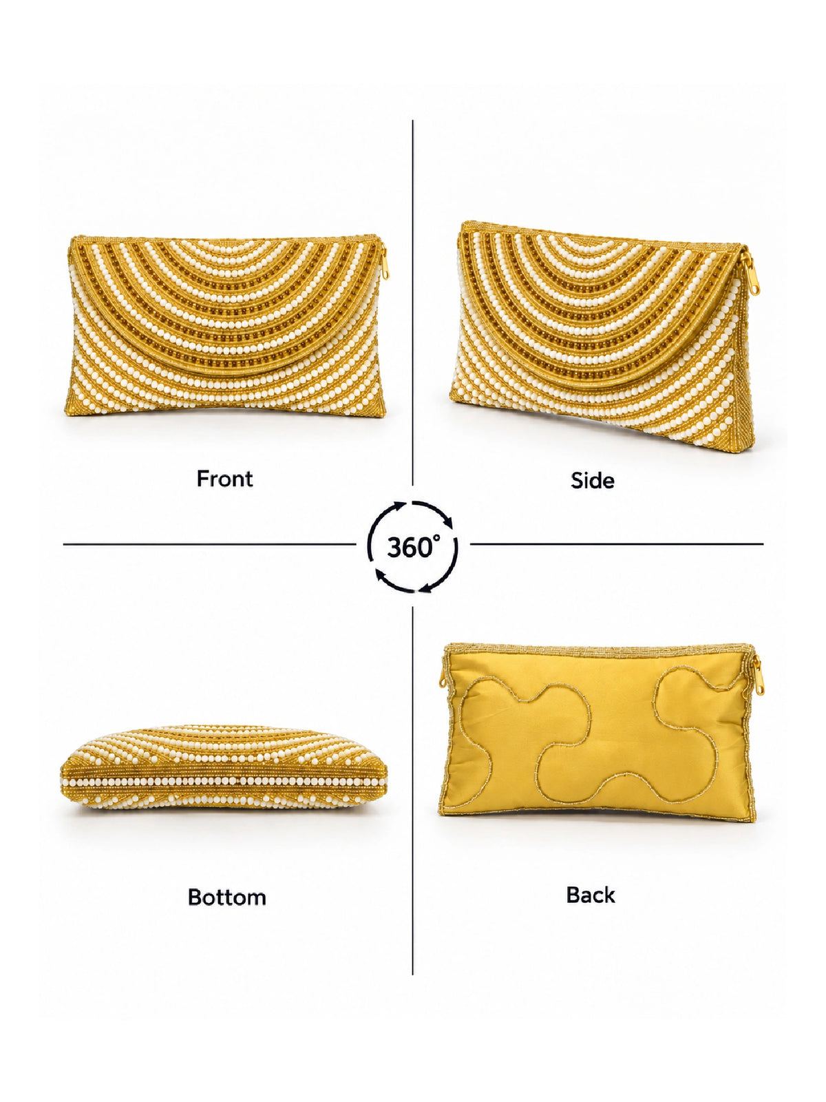 Beaded Gold & White Pearl Clutch Bag - Ethnic Handbag