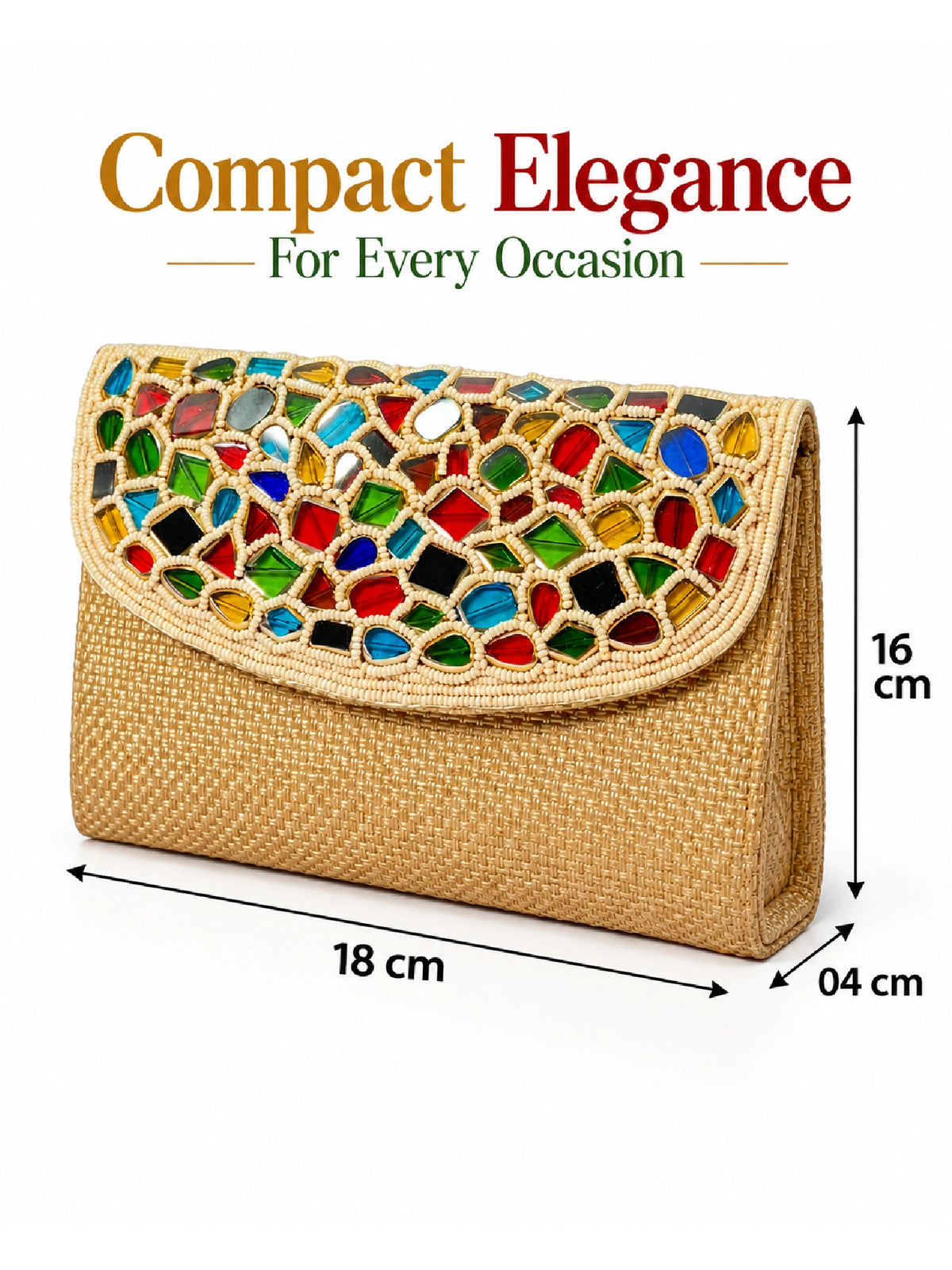 Embroidered Golden Clutch Bag with Mirror Work
