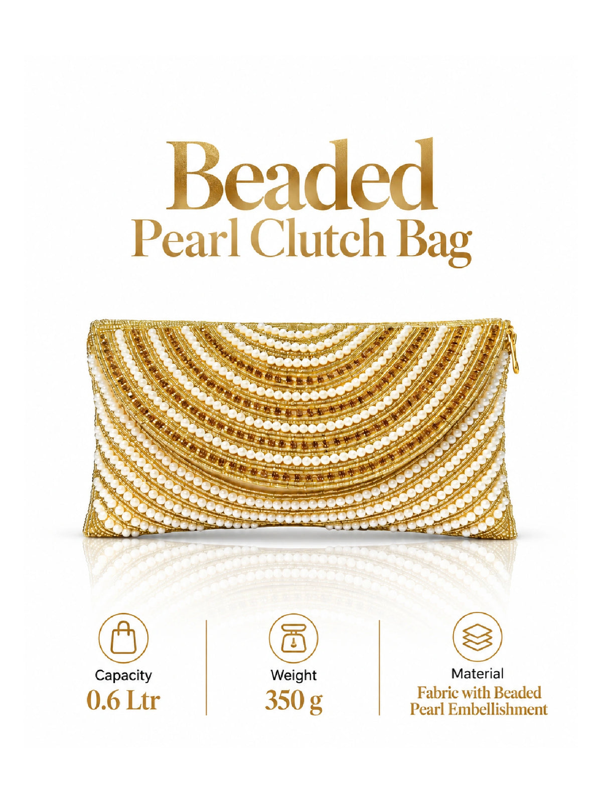 Beaded Gold & White Pearl Clutch Bag - Ethnic Handbag