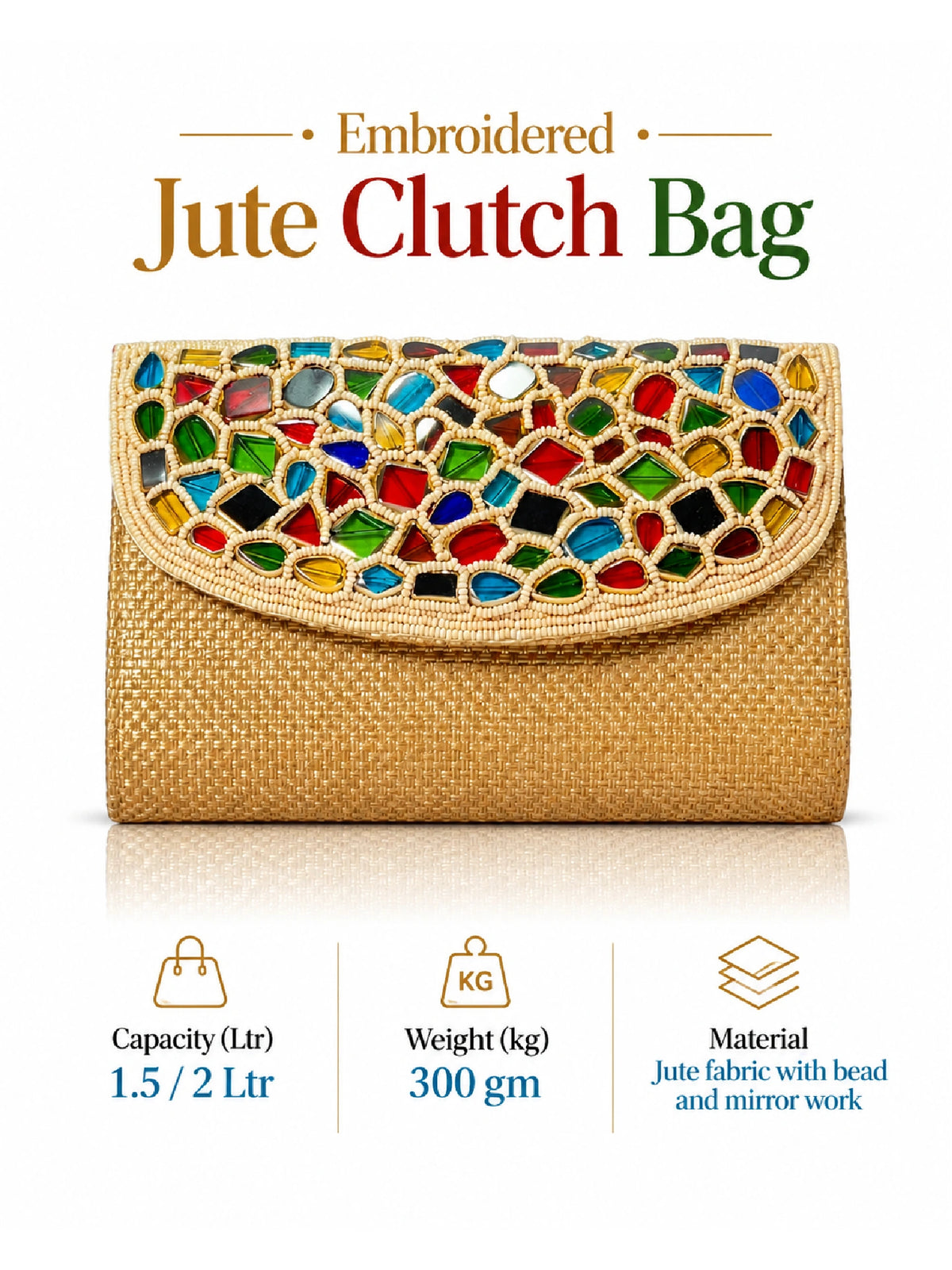 Embroidered Golden Clutch Bag with Mirror Work