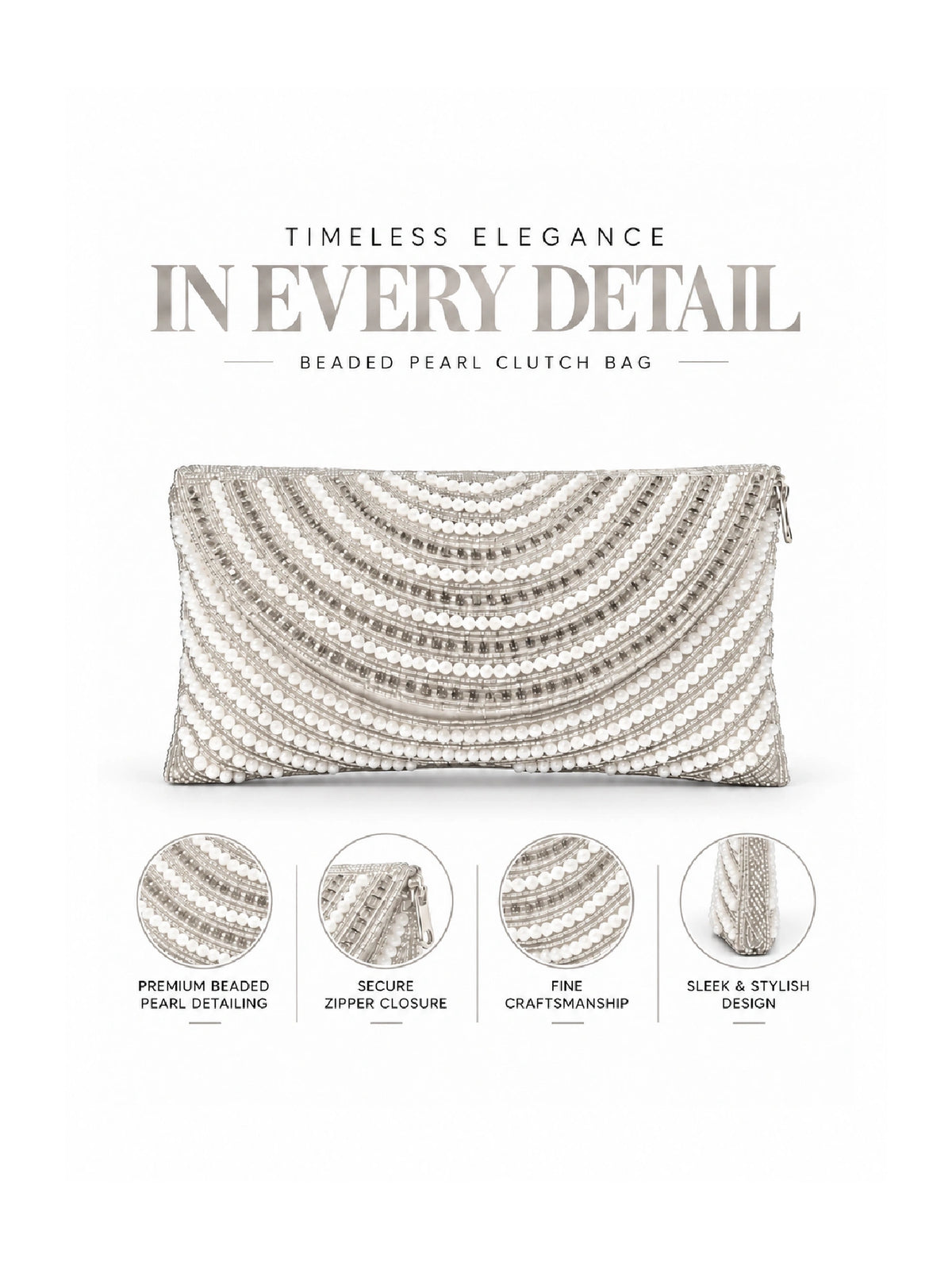 Beaded White Pearl Clutch Bag - Ethnic Handbag