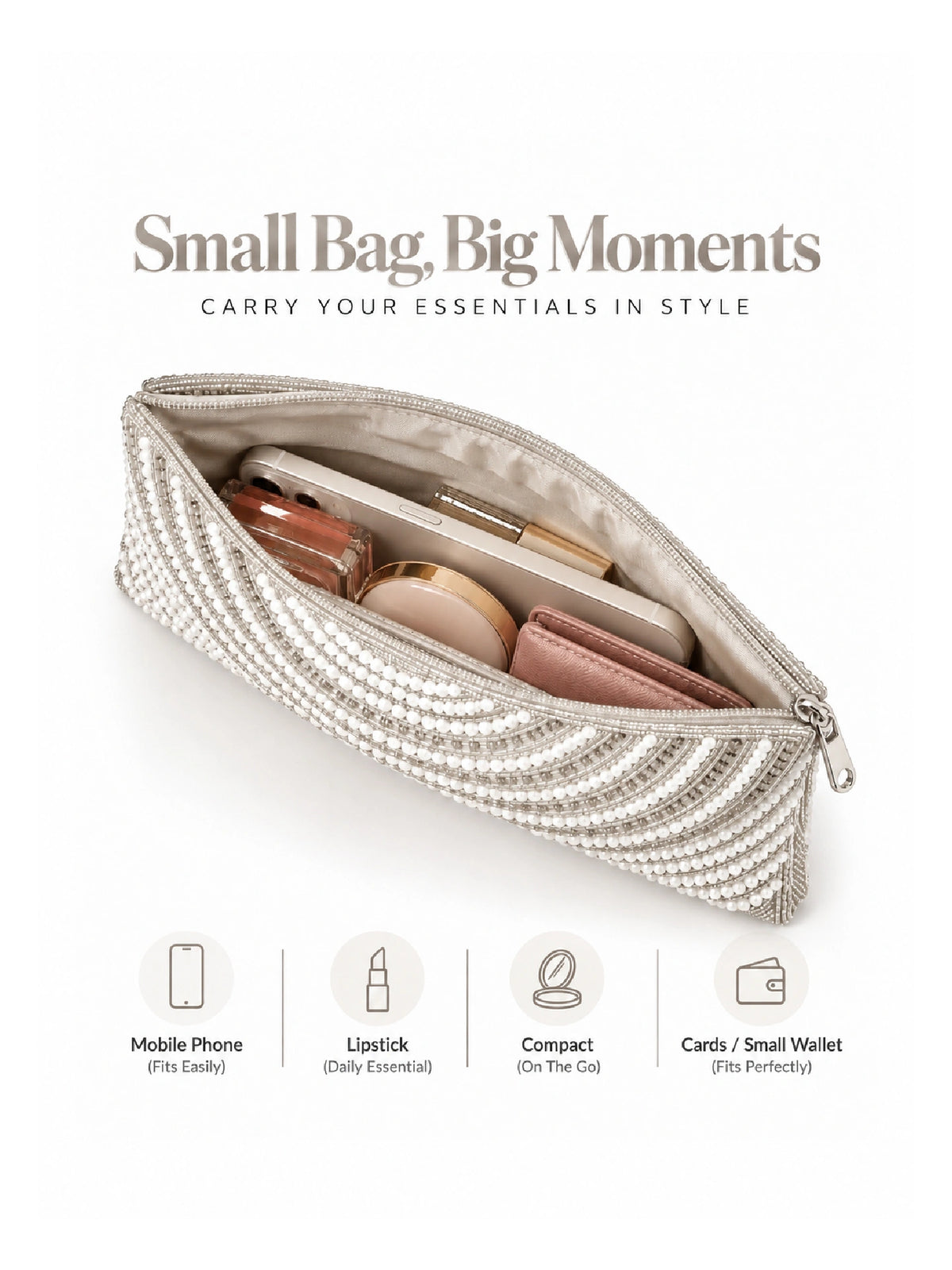 Beaded White Pearl Clutch Bag - Ethnic Handbag