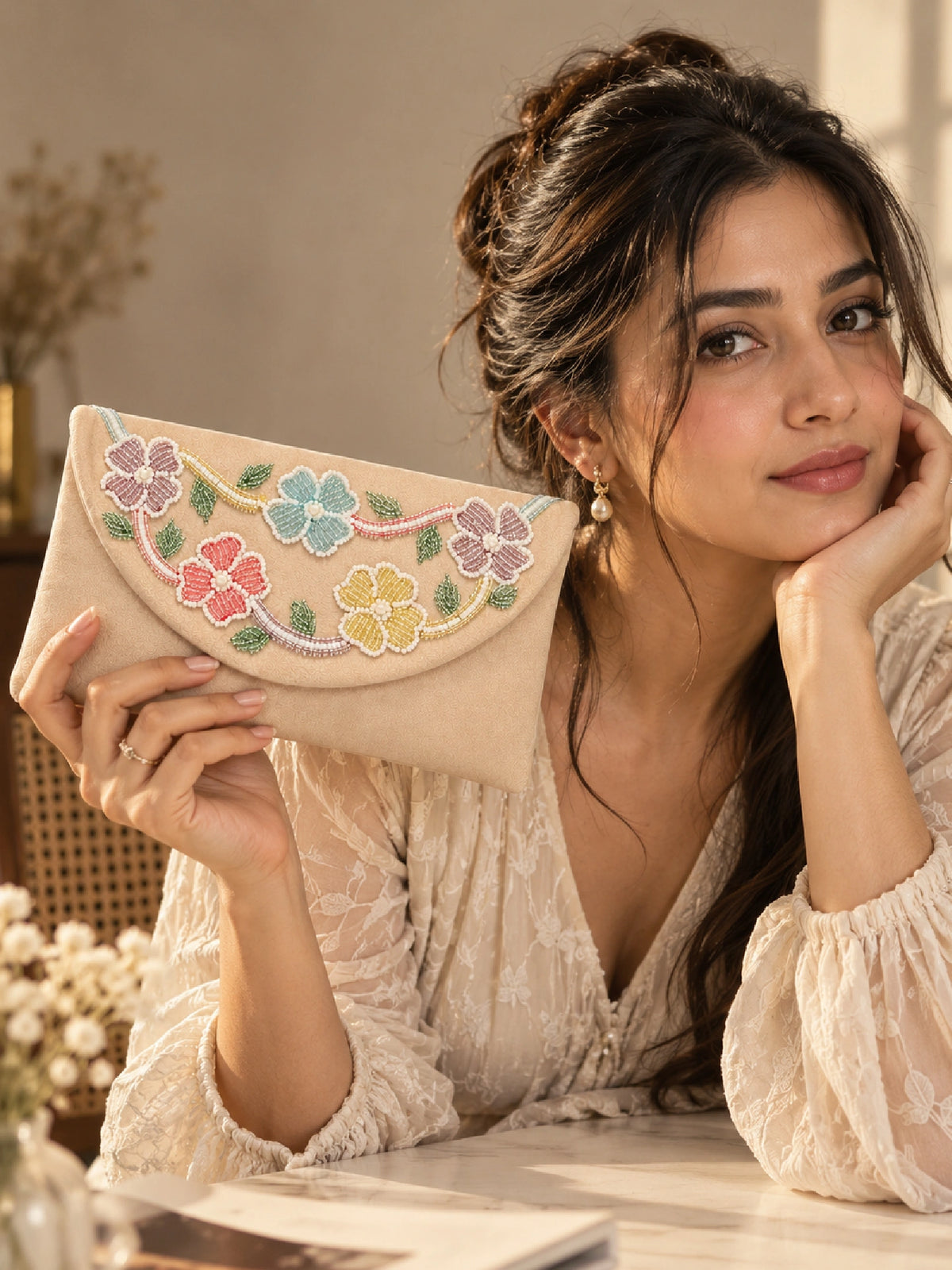 Floral Embroidered Envelope Clutch – Ethnic bag