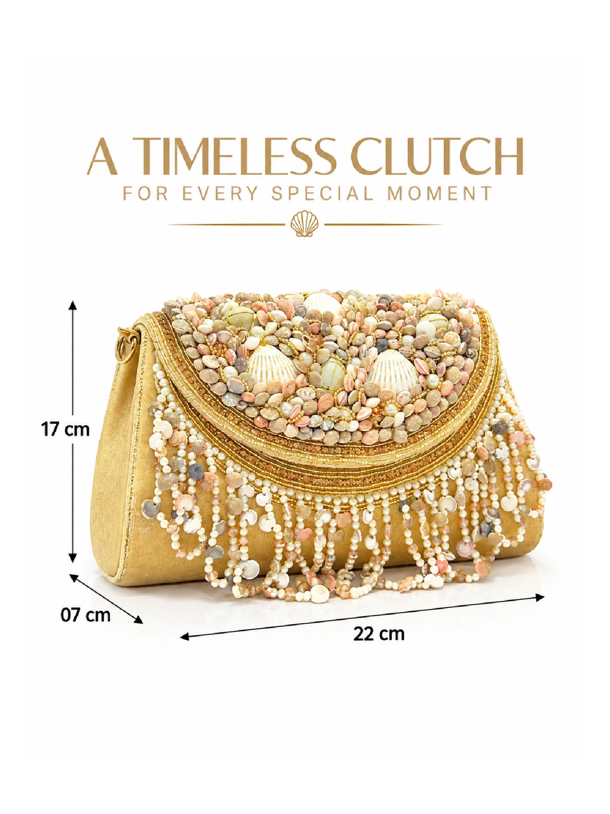 Seashell & Pearl Embellished Clutch Bag – Ethnic Sling