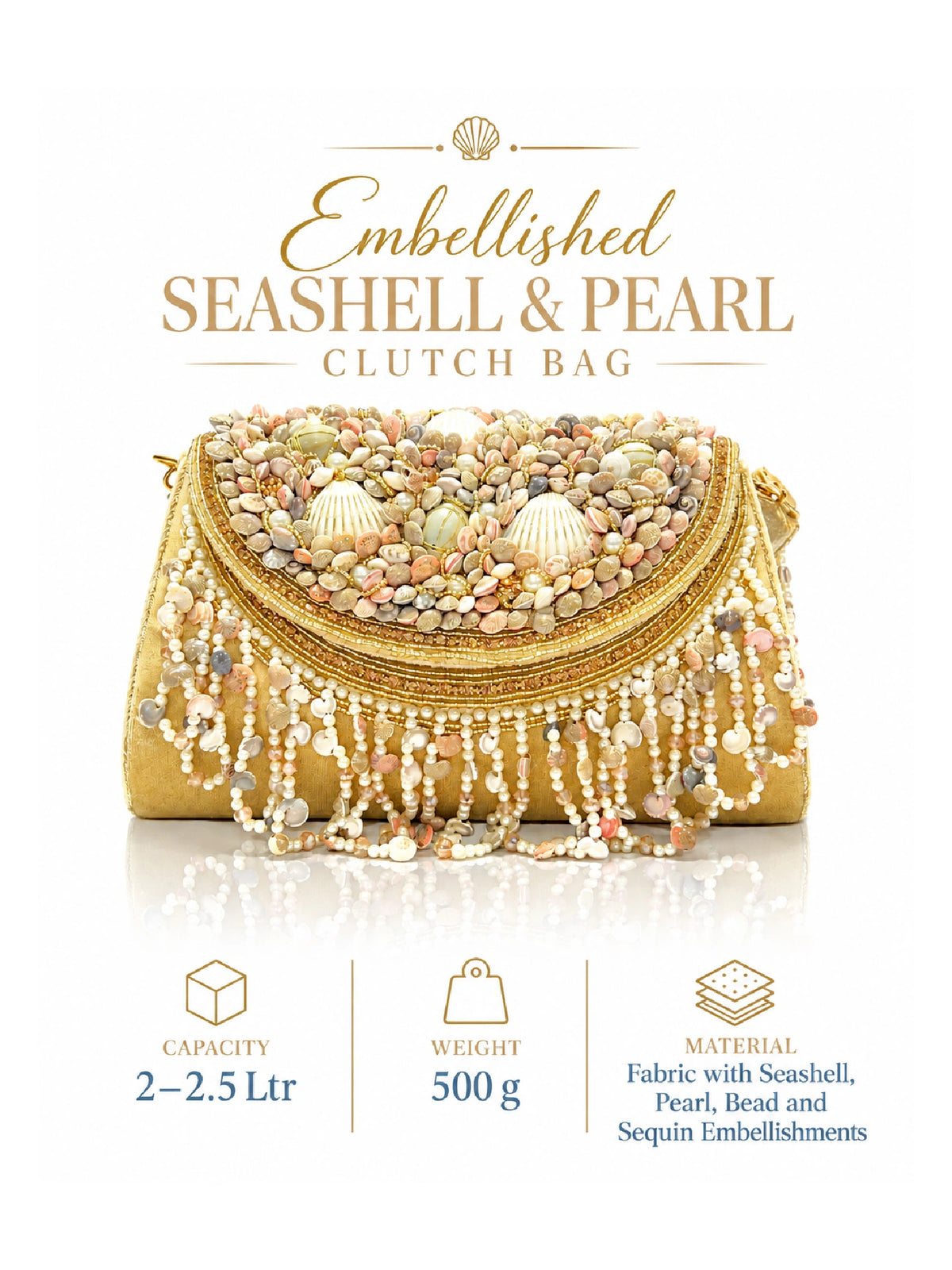 Seashell & Pearl Embellished Clutch Bag – Ethnic Sling