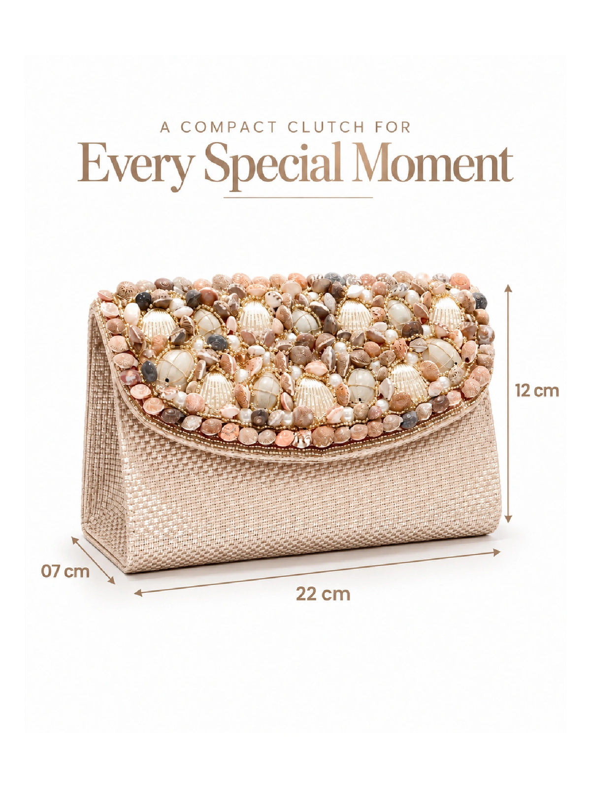 Pearl & Shell Embellished Jute Clutch – Beige Ethnic Bag