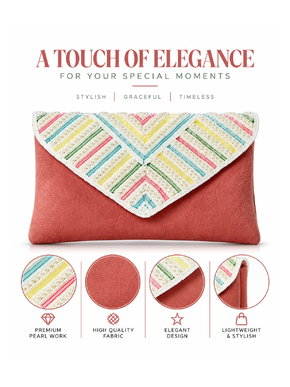 Pearl Embellished Envelope Clutch Bag - Ethnic Handbag
