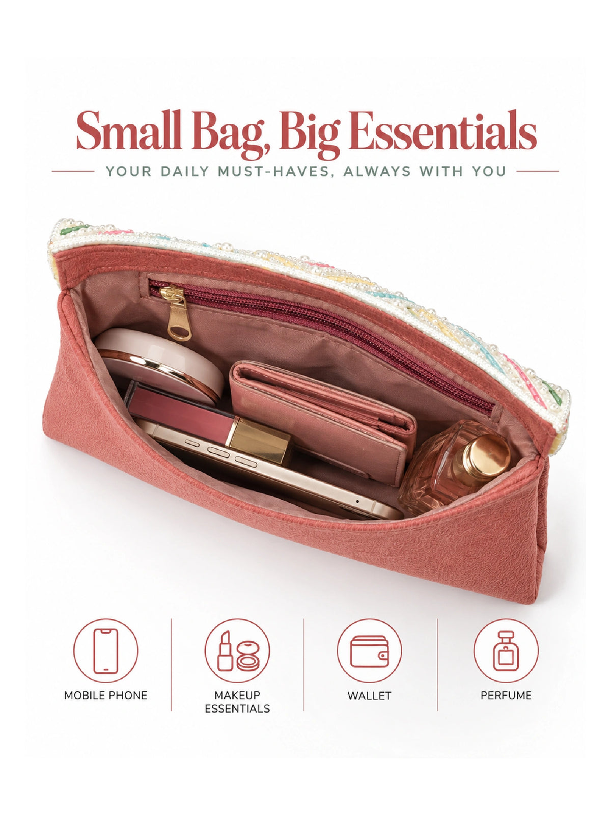 Pearl Embellished Envelope Clutch Bag - Ethnic Handbag