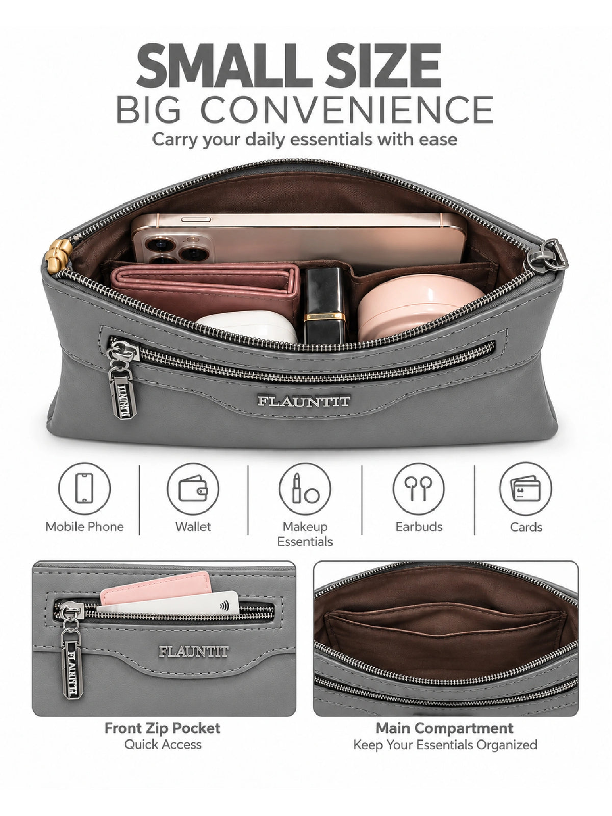 Flauntit Ladies Hand Purse - Grey Sling Bag