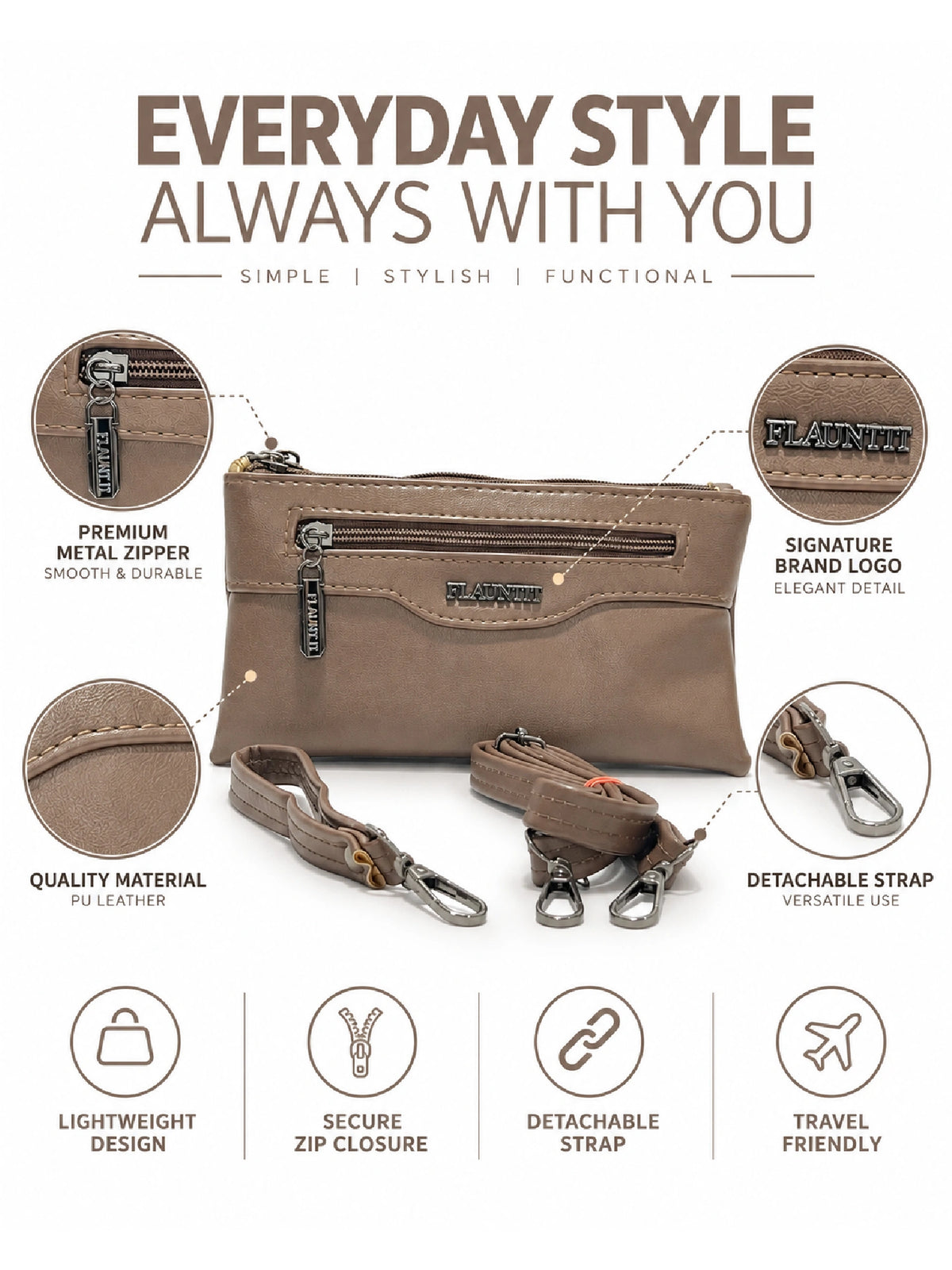 Flauntit Ladies Hand Purse - Brown Sling Bag