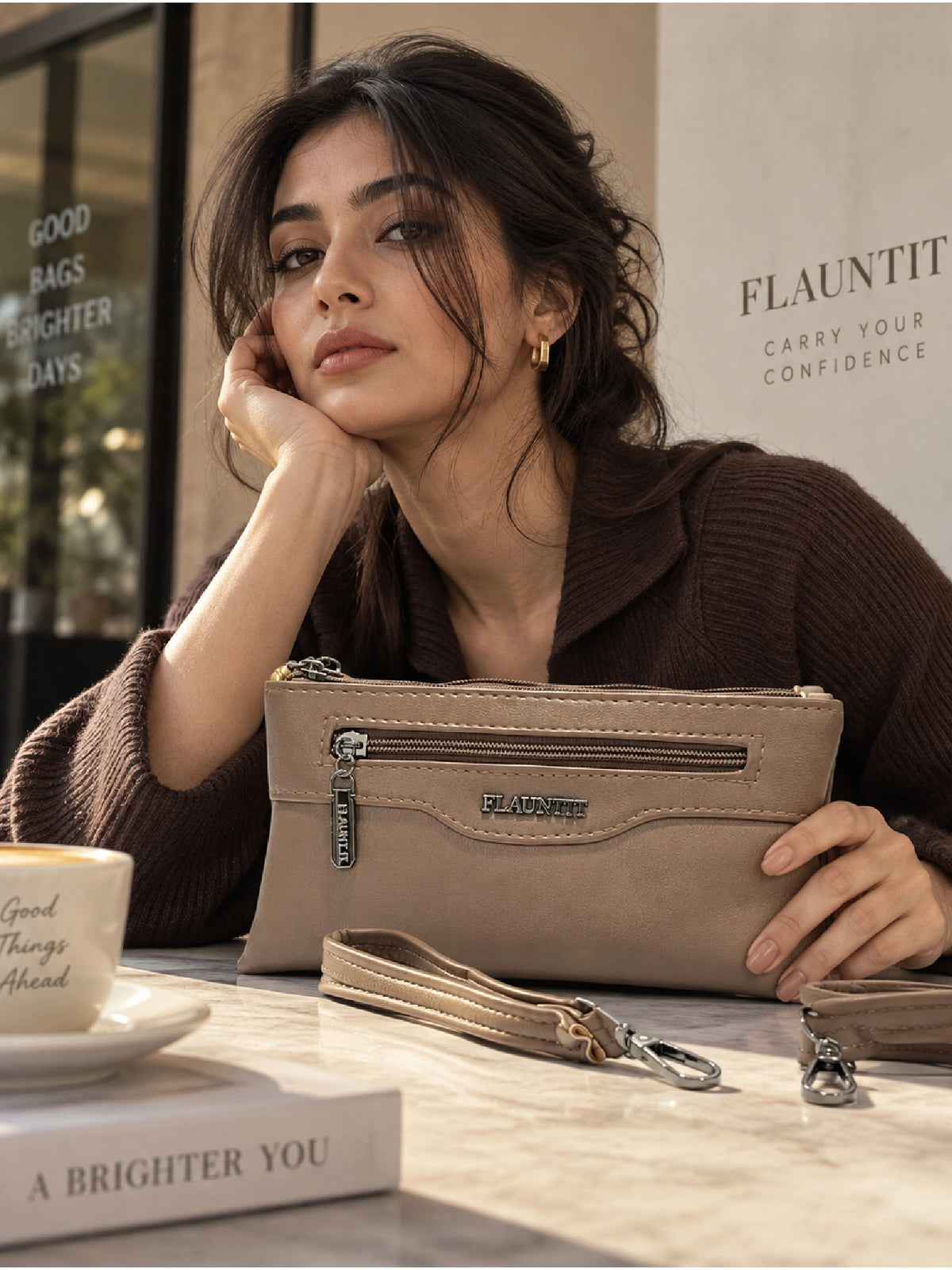Flauntit Ladies Hand Purse - Brown Sling Bag