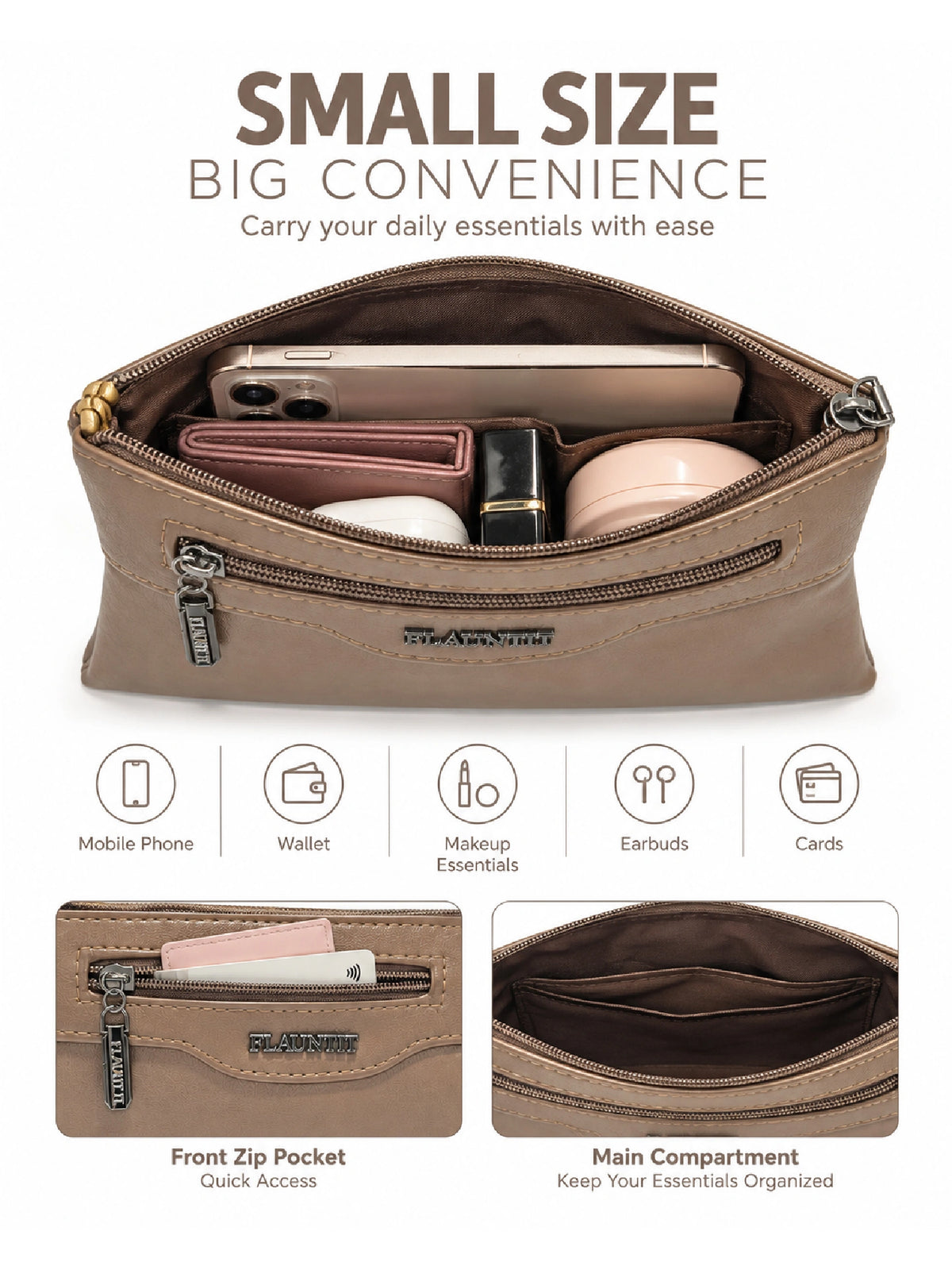 Flauntit Ladies Hand Purse - Brown Sling Bag