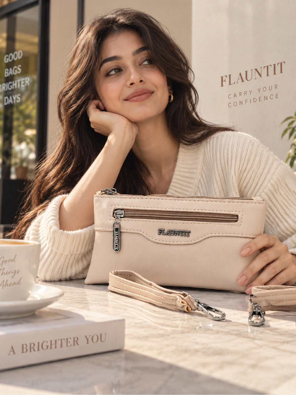 Flauntit Ladies Hand Purse - Light Beige Sling Bag
