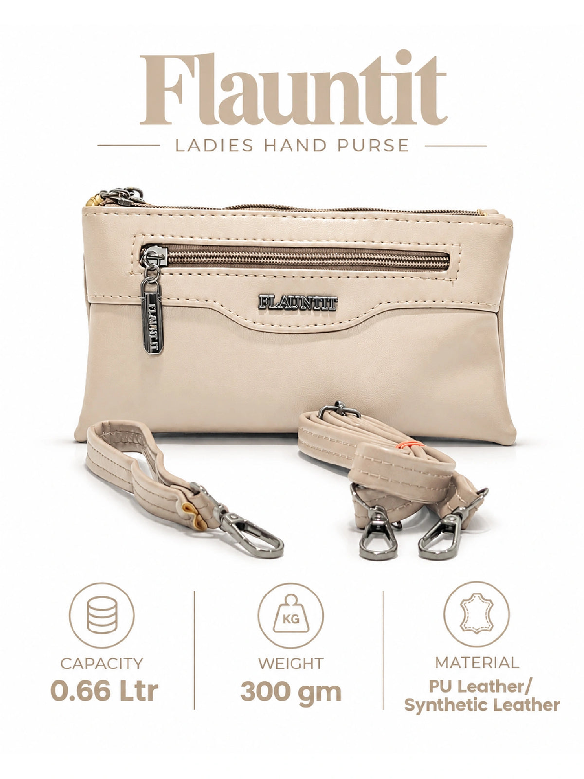 Flauntit Ladies Hand Purse - Light Beige Sling Bag