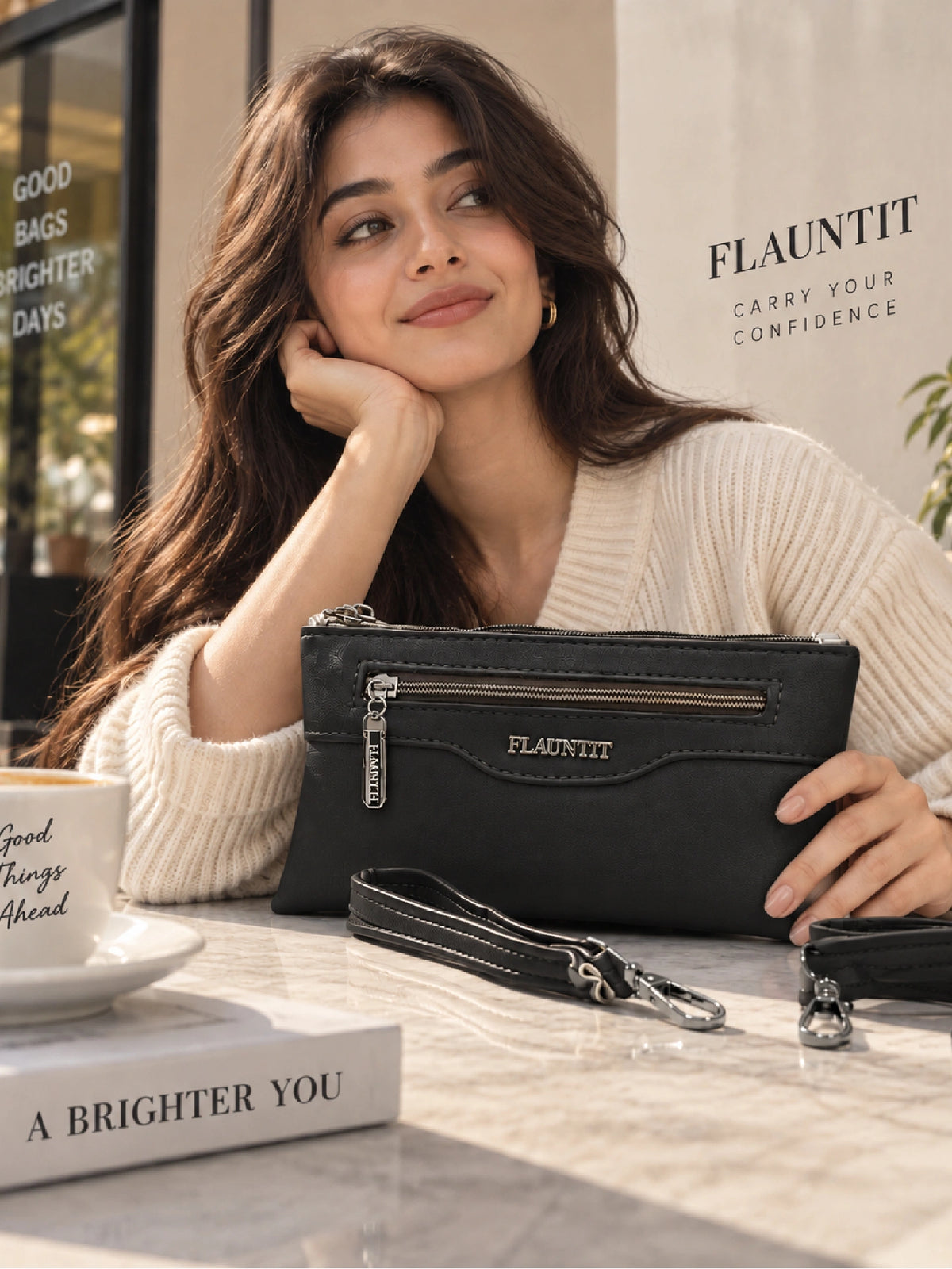 Flauntit Ladies Hand Purse - Black Sling Bag