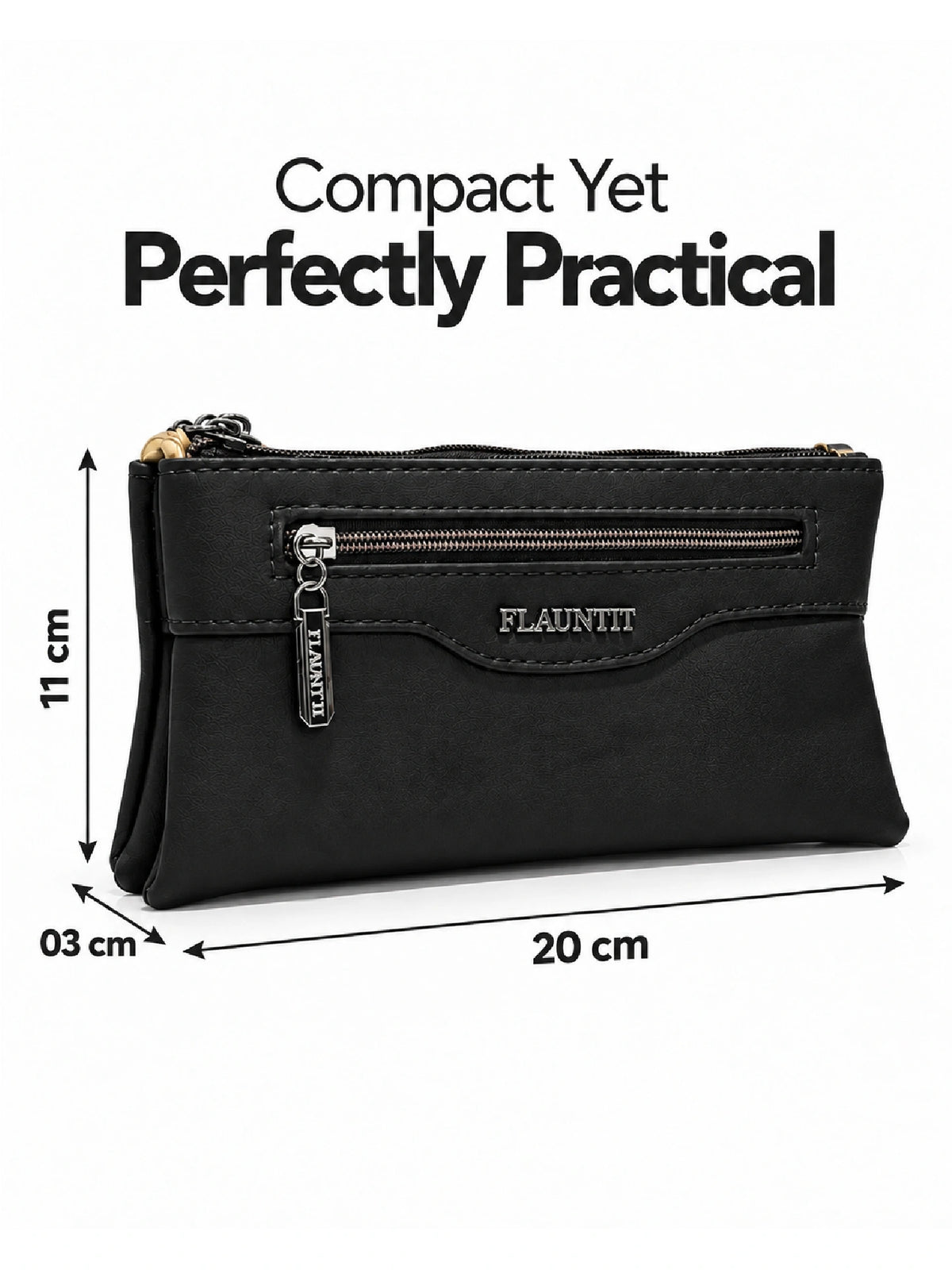 Flauntit Ladies Hand Purse - Black Sling Bag