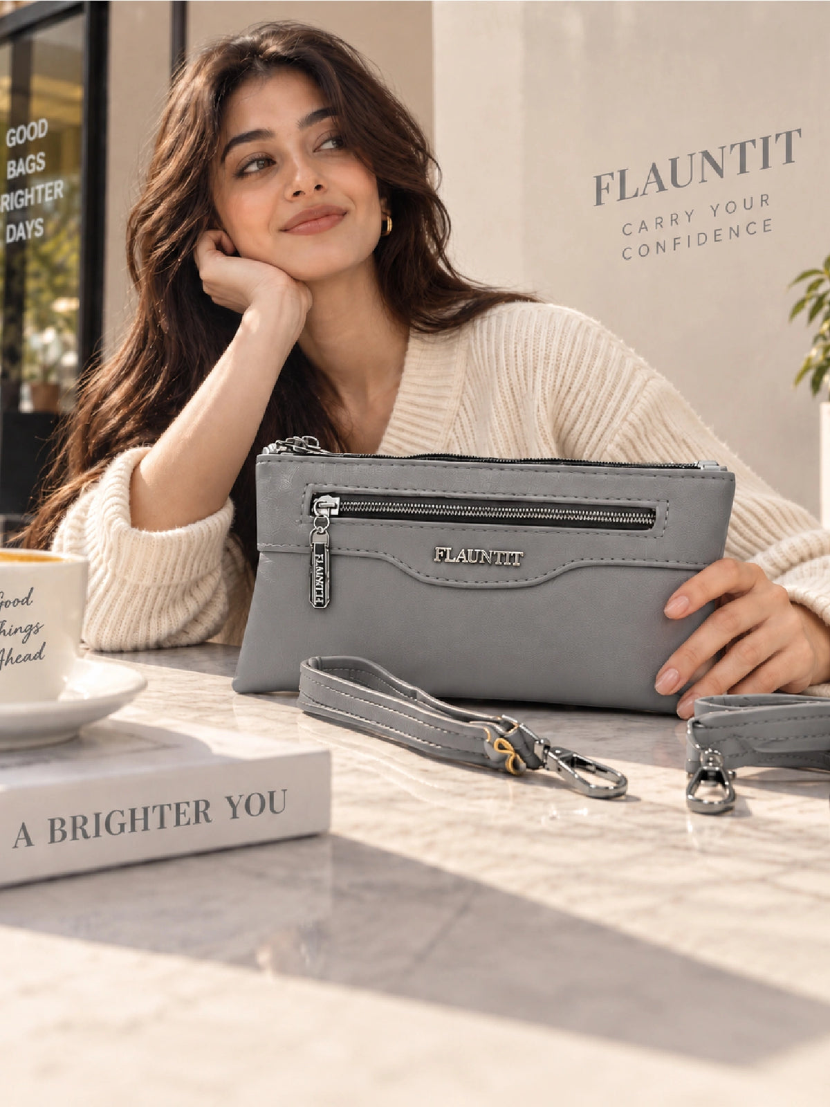 Flauntit Ladies Hand Purse - Grey Sling Bag