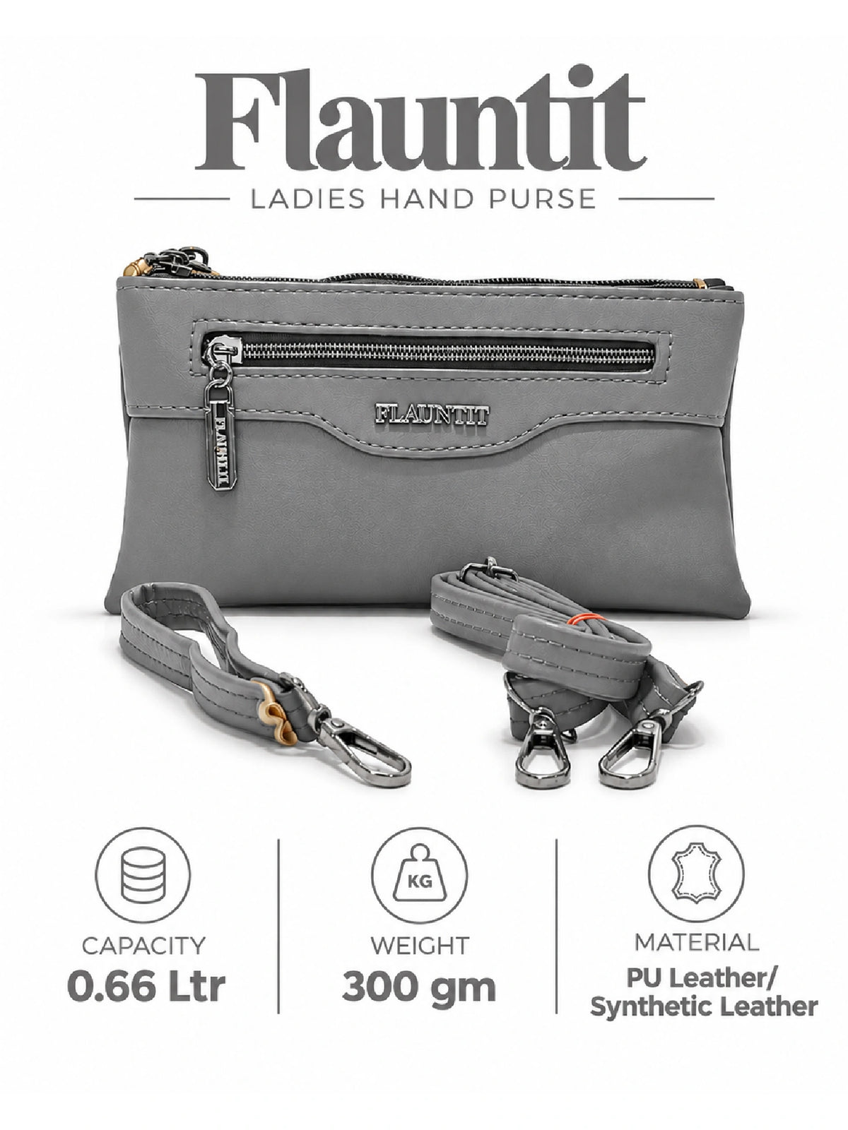 Flauntit Ladies Hand Purse - Grey Sling Bag