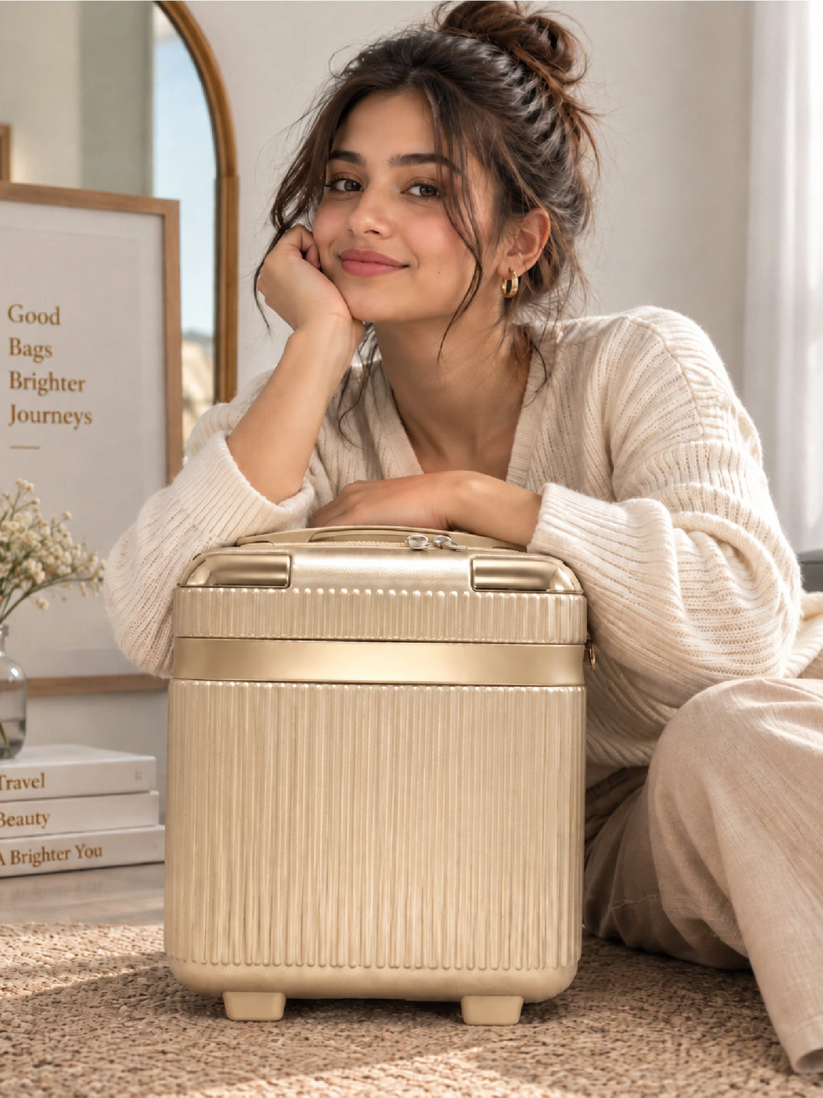 Champagne Gold Premium Textured Vanity Case - Medium
