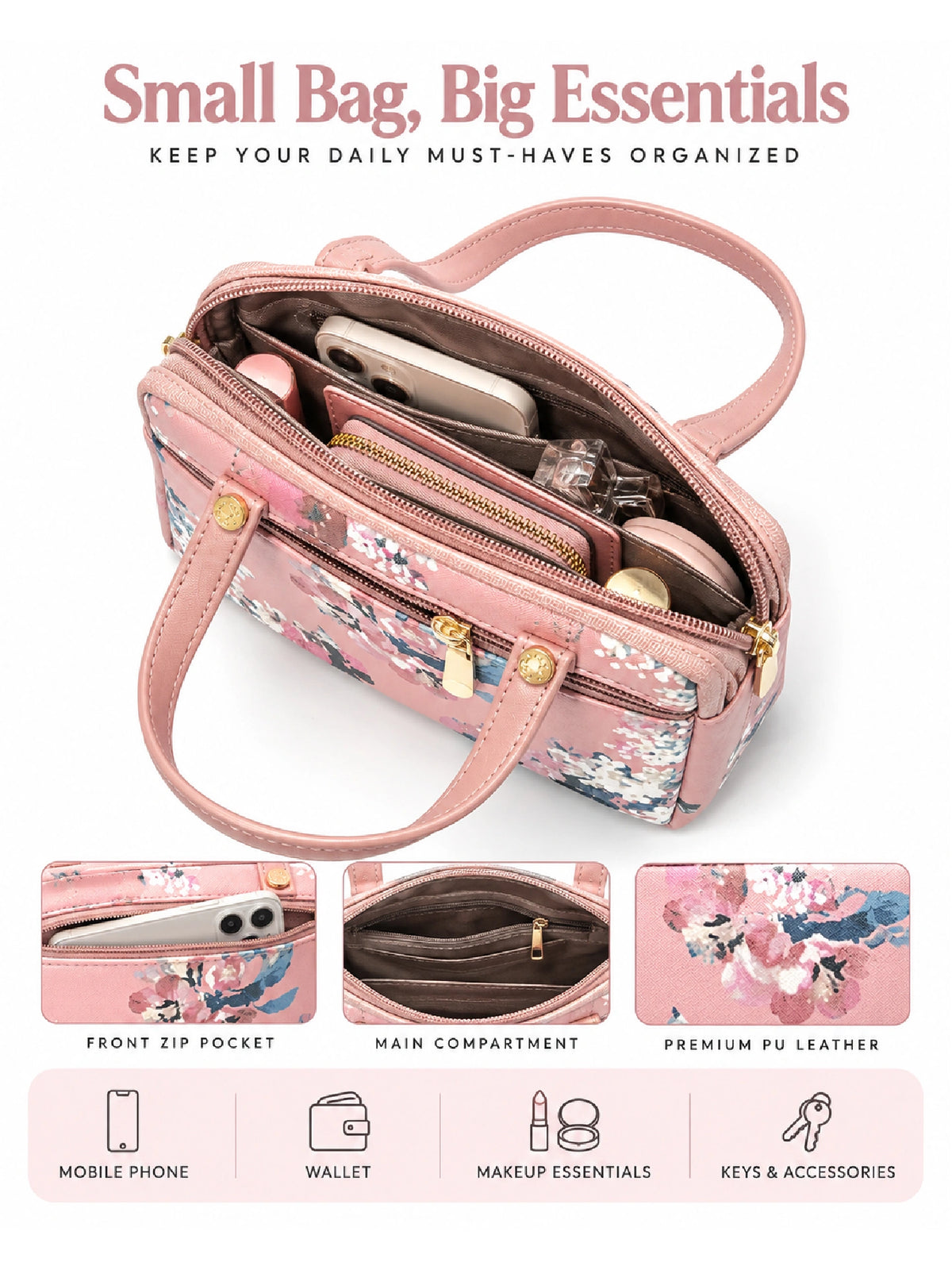 Floral Printed Women’s Hand Purse - Pink