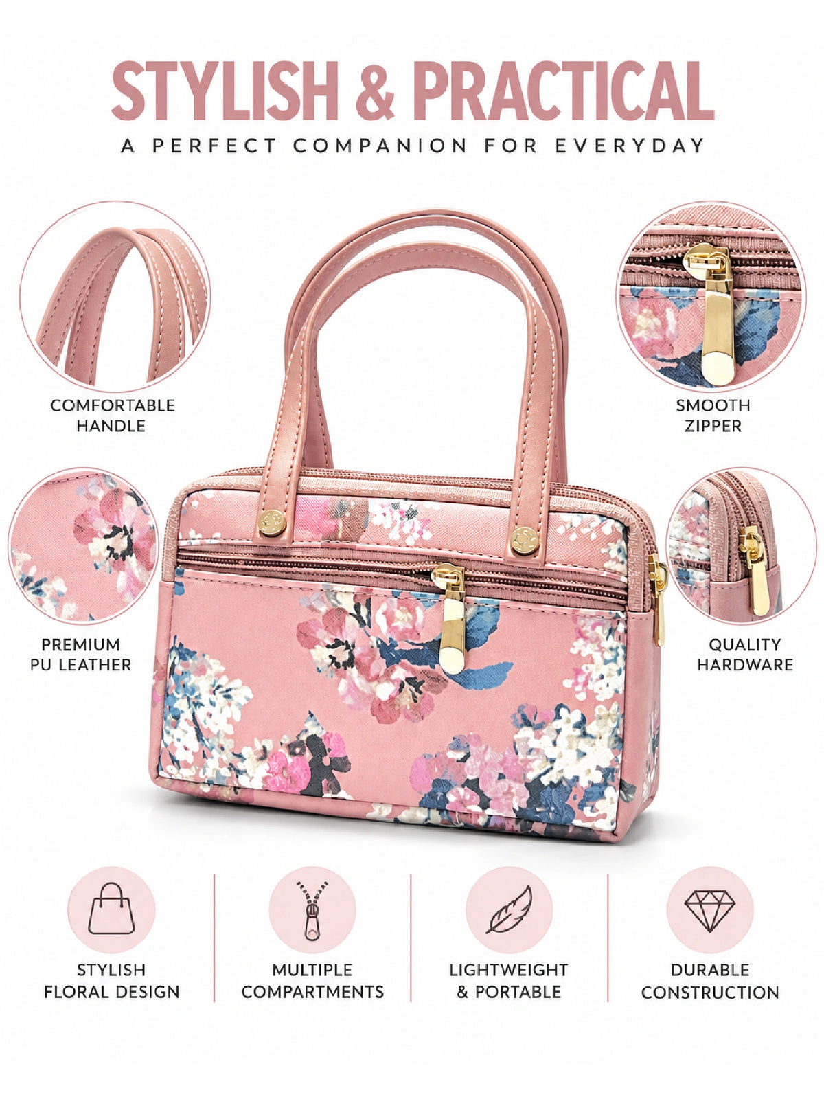 Floral Printed Women’s Hand Purse - Pink