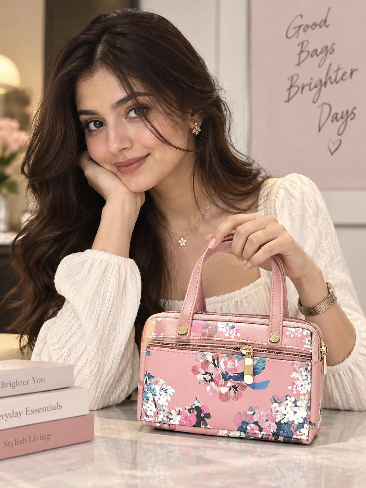 Floral Printed Women’s Hand Purse - Pink