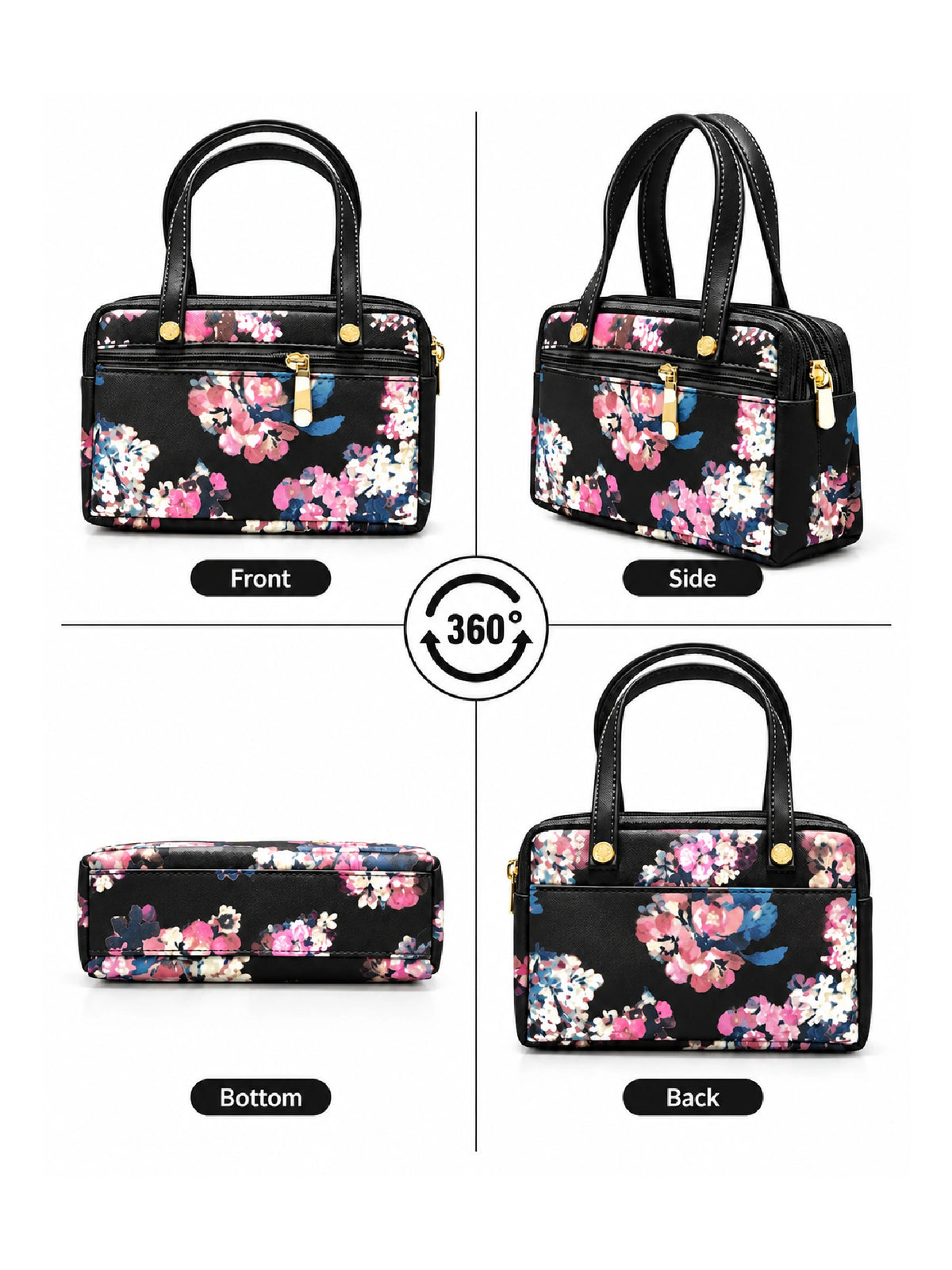 Floral Printed Women’s Hand Purse - Black