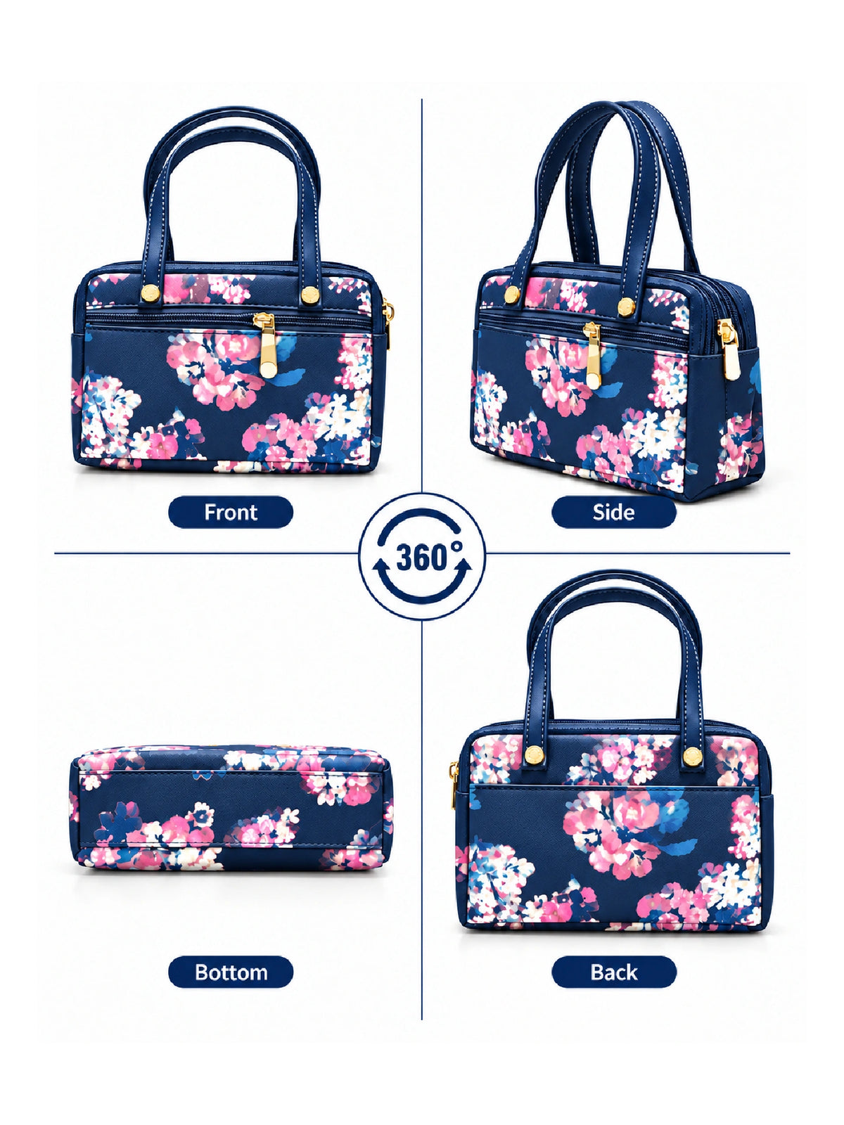 Floral Printed Women’s Hand Purse - Navy Blue