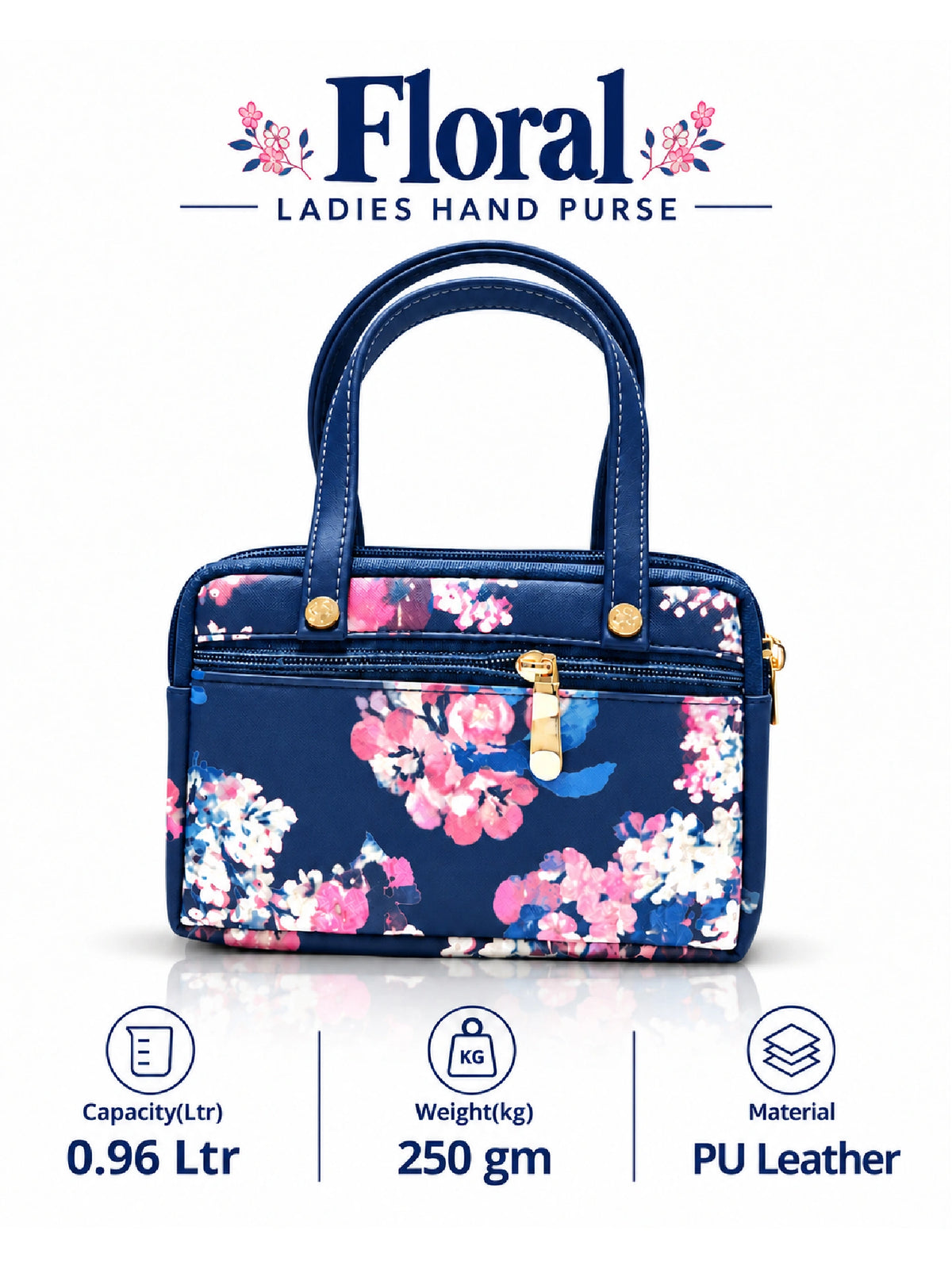 Floral Printed Women’s Hand Purse - Navy Blue