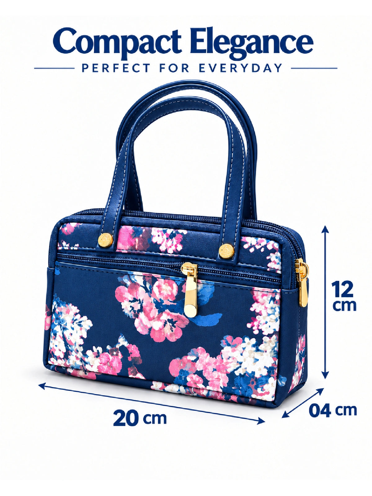 Floral Printed Women’s Hand Purse - Navy Blue