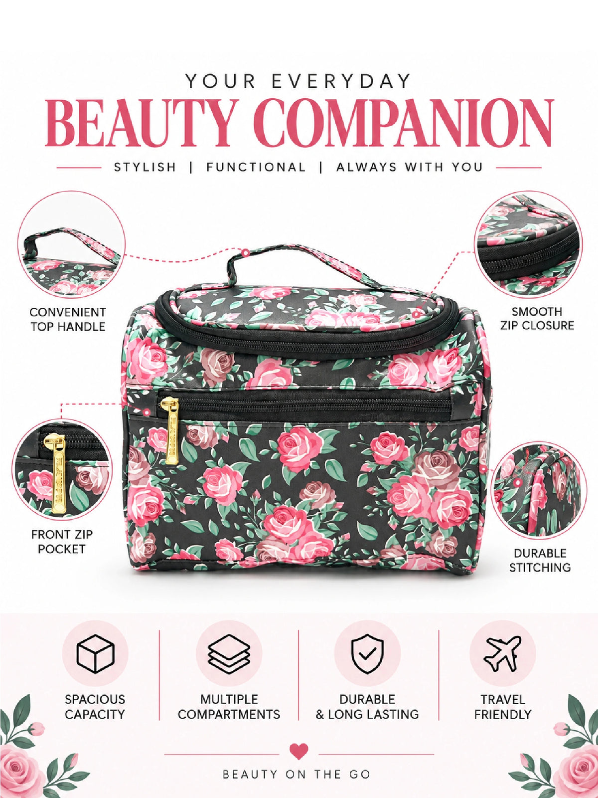 Floral Makeup Vanity Bag - Cosmetic Organizer