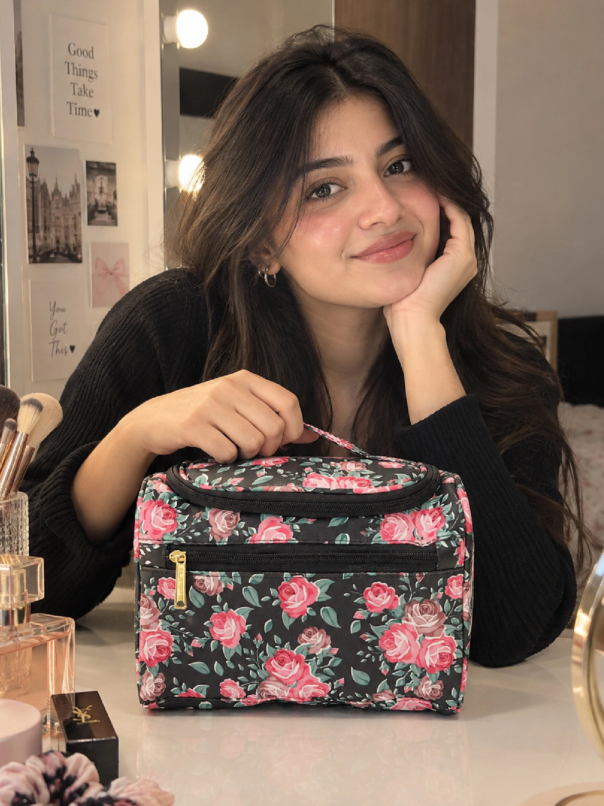 Floral Makeup Vanity Bag - Cosmetic Organizer