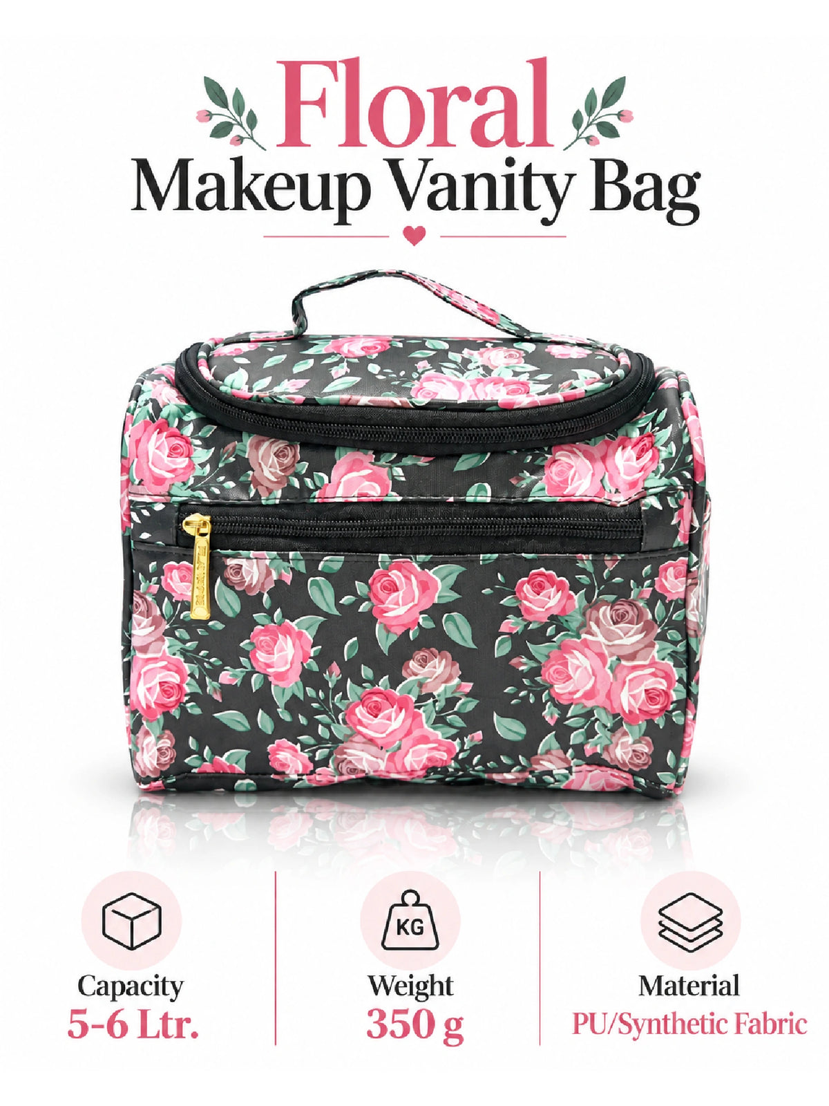 Floral Makeup Vanity Bag - Cosmetic Organizer