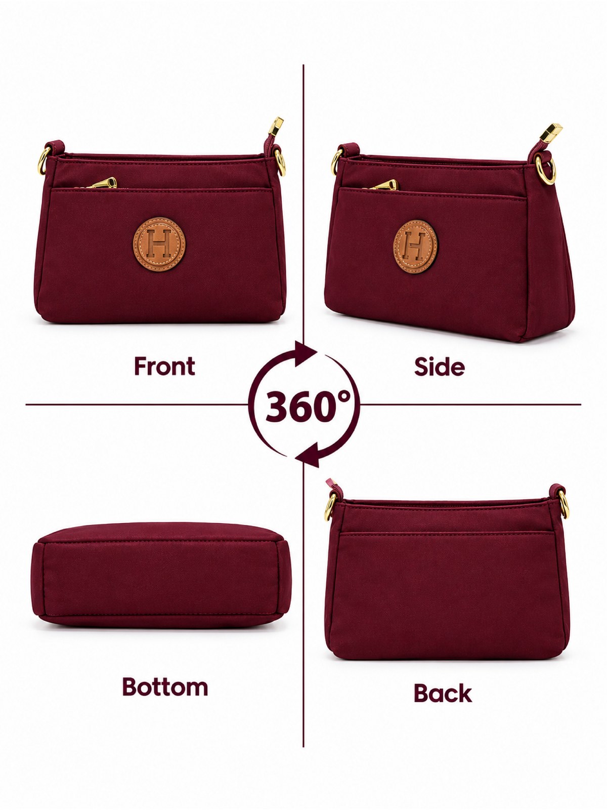 Ladies Nylon Sling Shoulder Bag - Burgundy