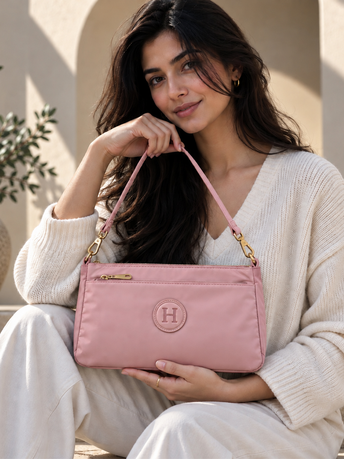 Ladies Nylon Sling Shoulder Bag - Pink